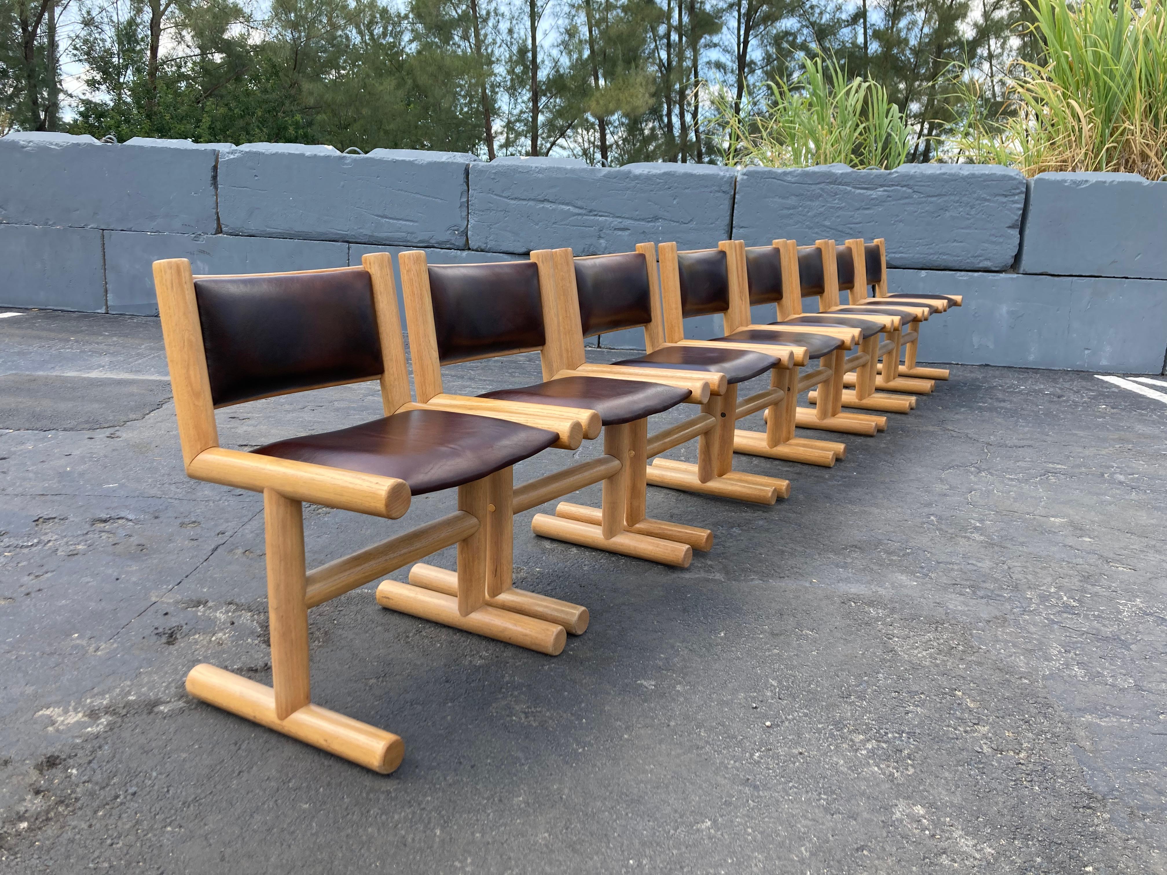 Set of Eight Dining Chairs, Studio, Oak and Leather, Craftsman 2