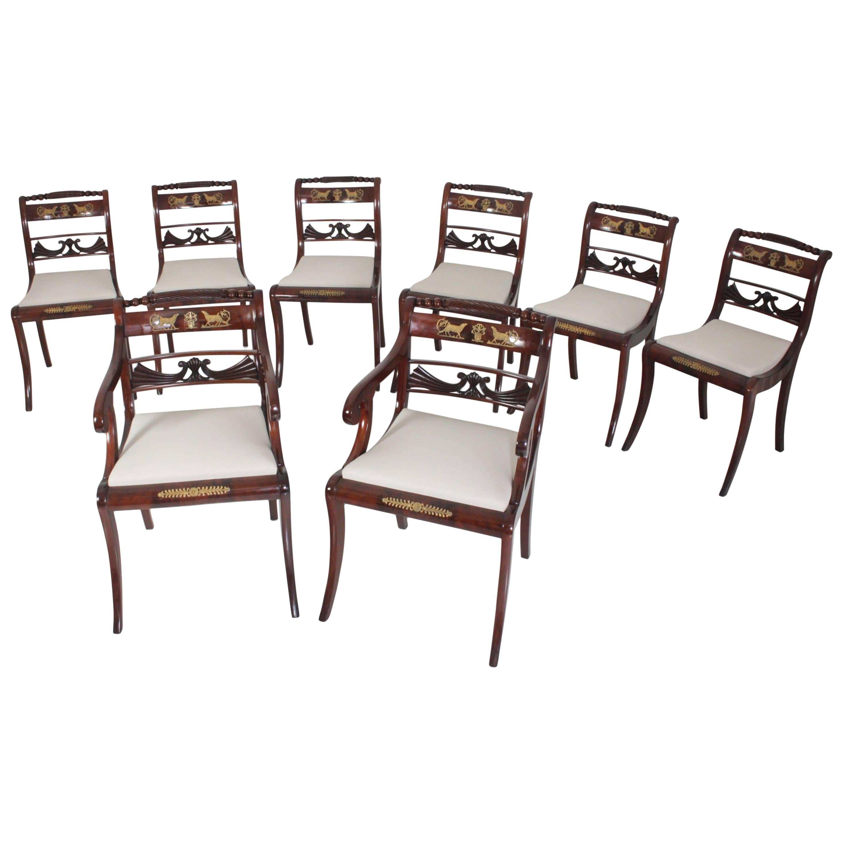 Set of Eight Dining Room Chairs and Armchairs, Northern Germany, circa 1830