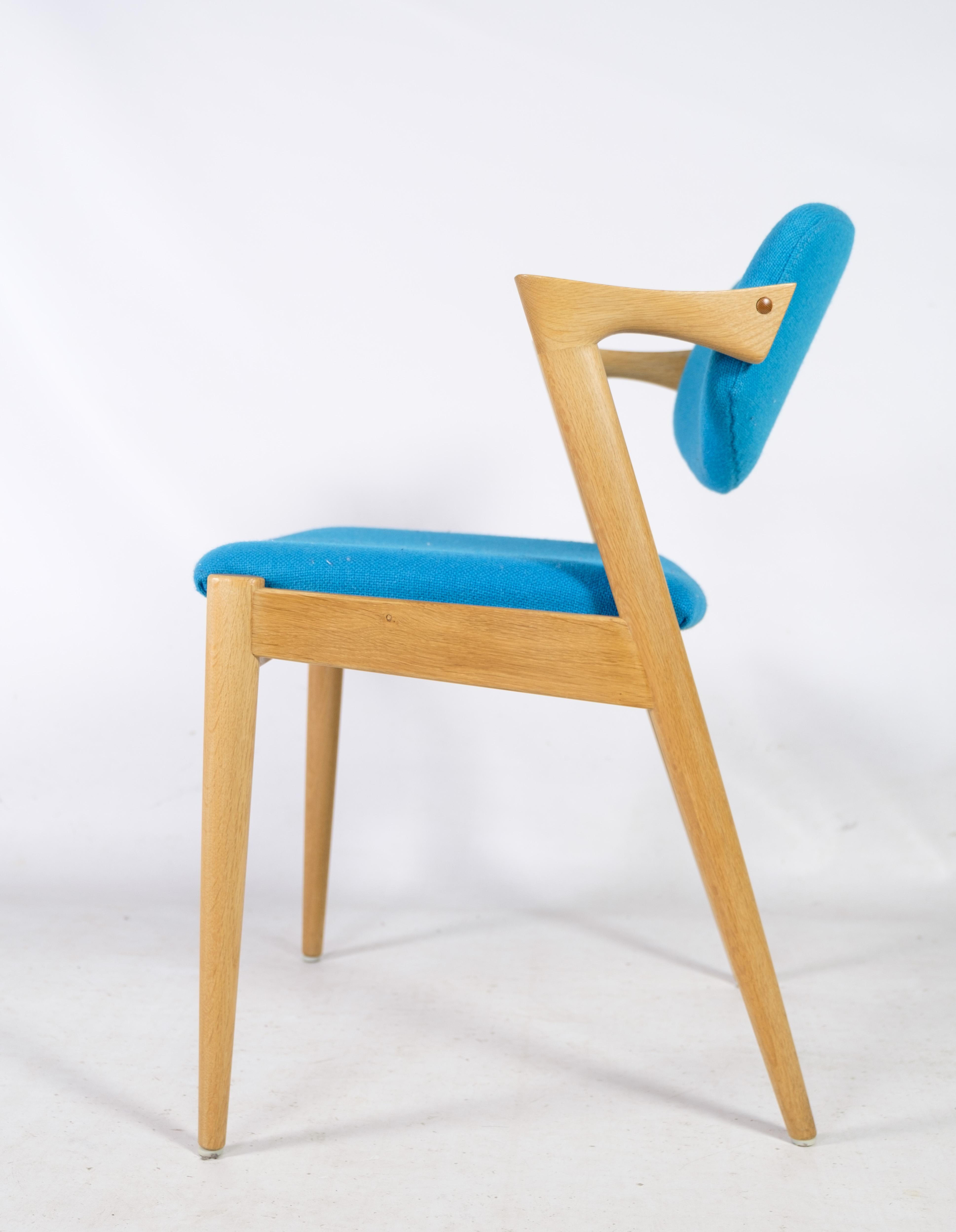 Fabric Set of Eight Dining Room Chairs, Model 42, Designed by Kai Kristiansen