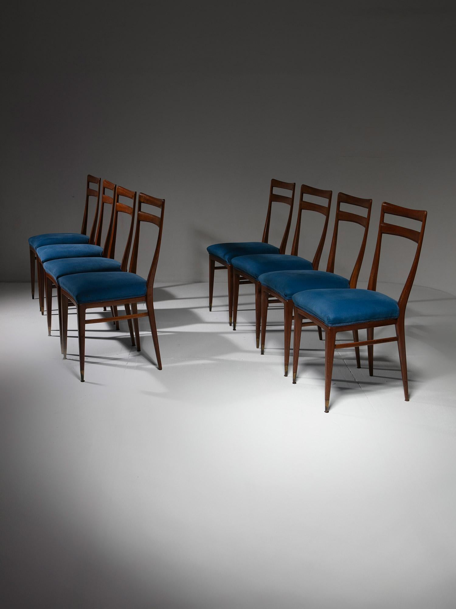 Set di otto sedie da pranzo in Wood Brass di La Casa Moderna, Italia, anni '50 In condizioni buone in vendita a Milan, IT
