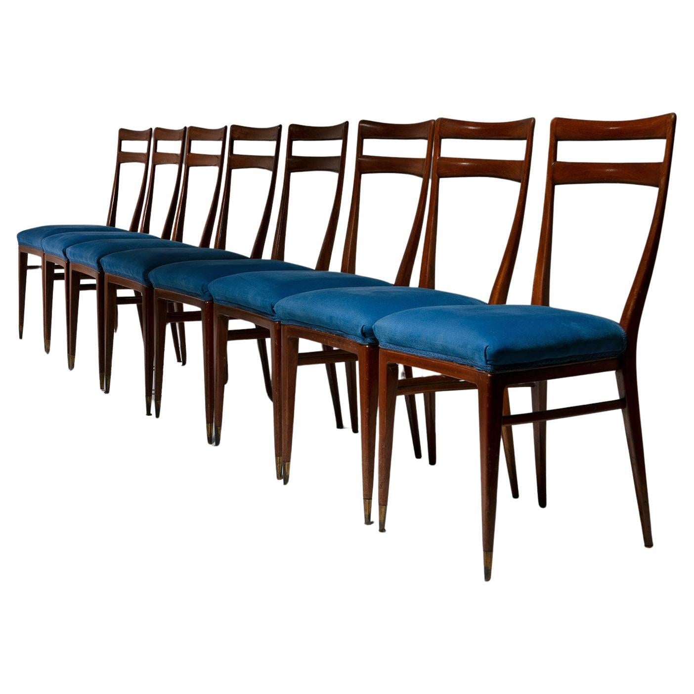 Set di otto sedie da pranzo in Wood Brass di La Casa Moderna, Italia, anni '50