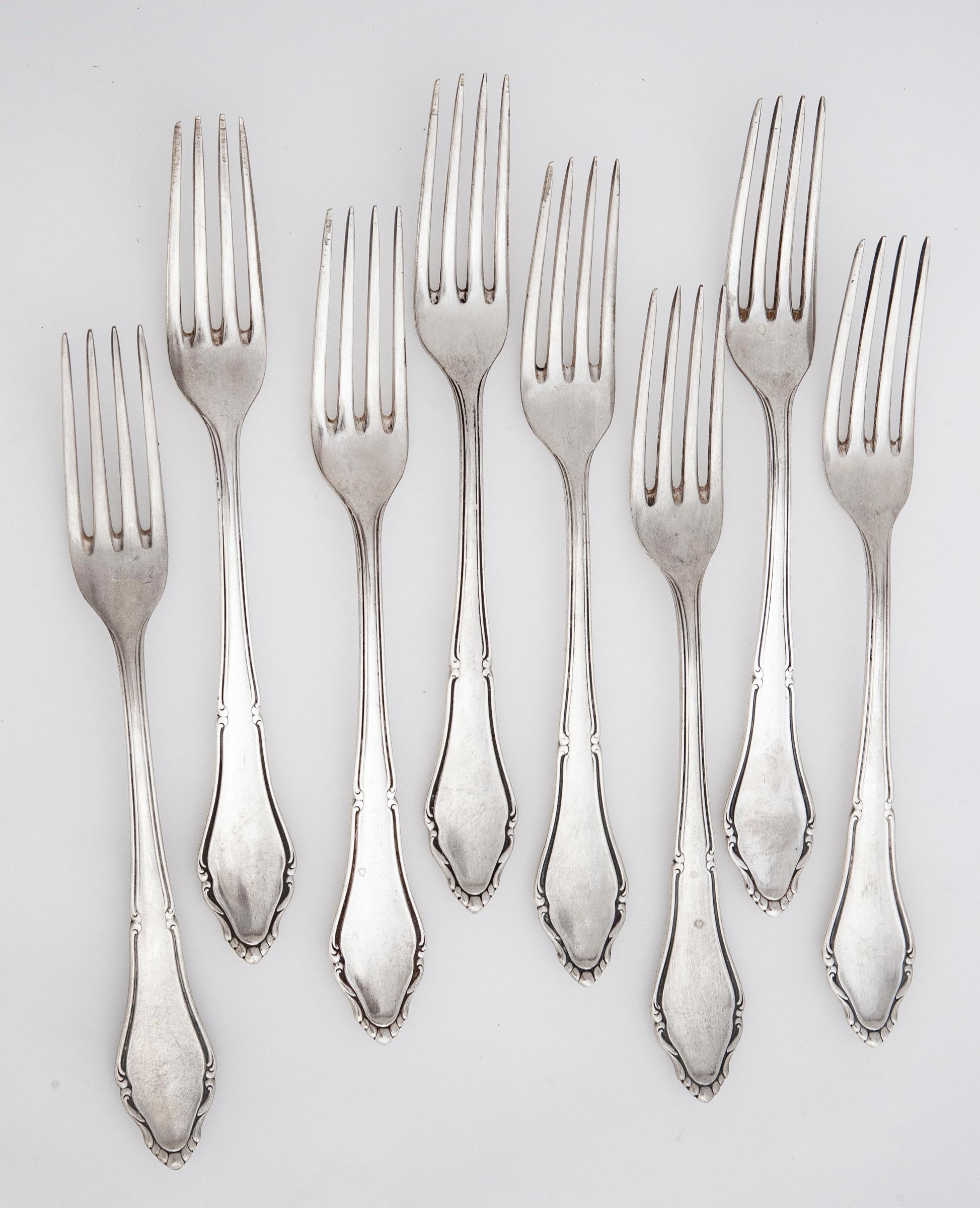 This flatware set is from one of the oldest & finest silverplate manufacturers in Germany.
 On separate listings, you will find knives, spoons both large & small & serving pieces as well.