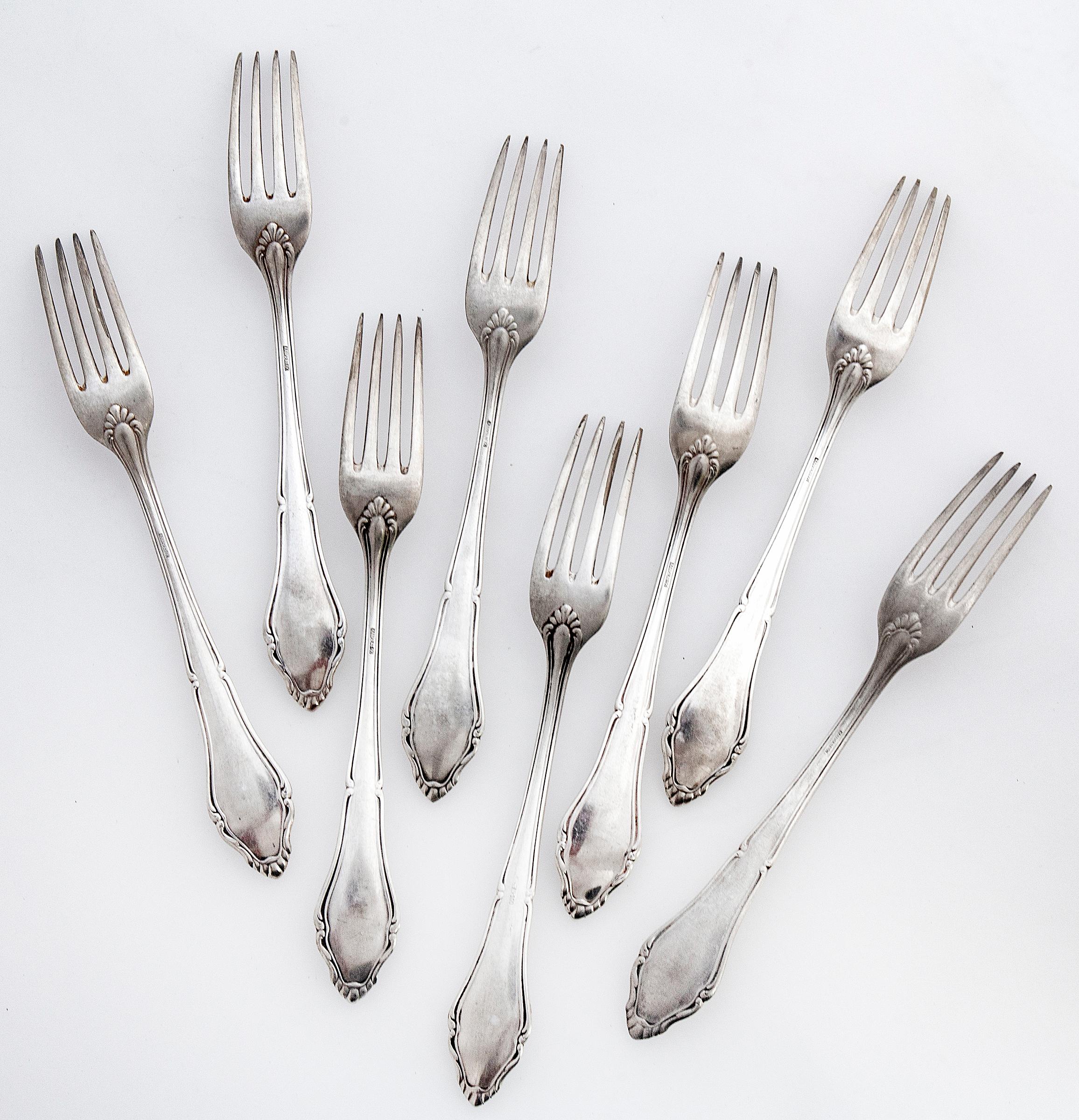 Antique German Dinner Forks; Set of 8 In Good Condition For Sale In Malibu, CA
