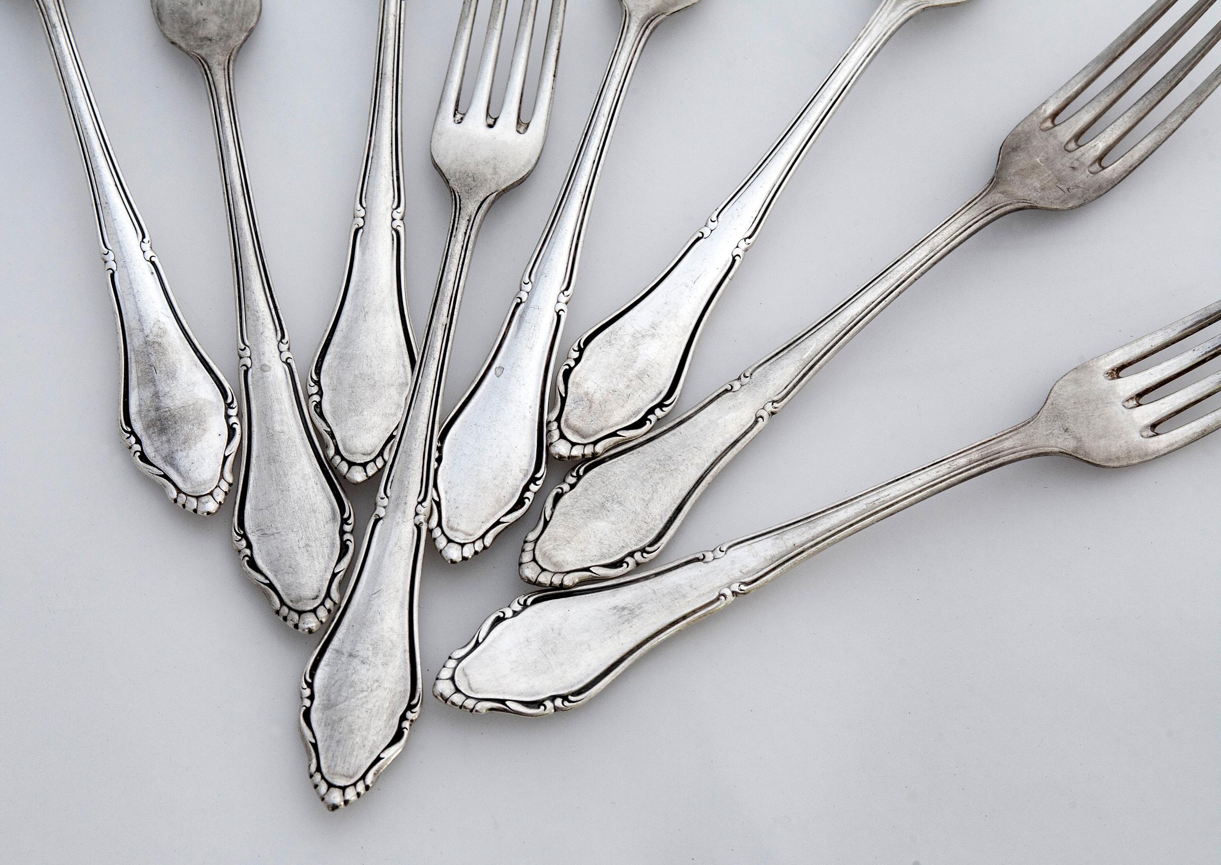 Silver Plate Antique German Dinner Forks; Set of 8 For Sale
