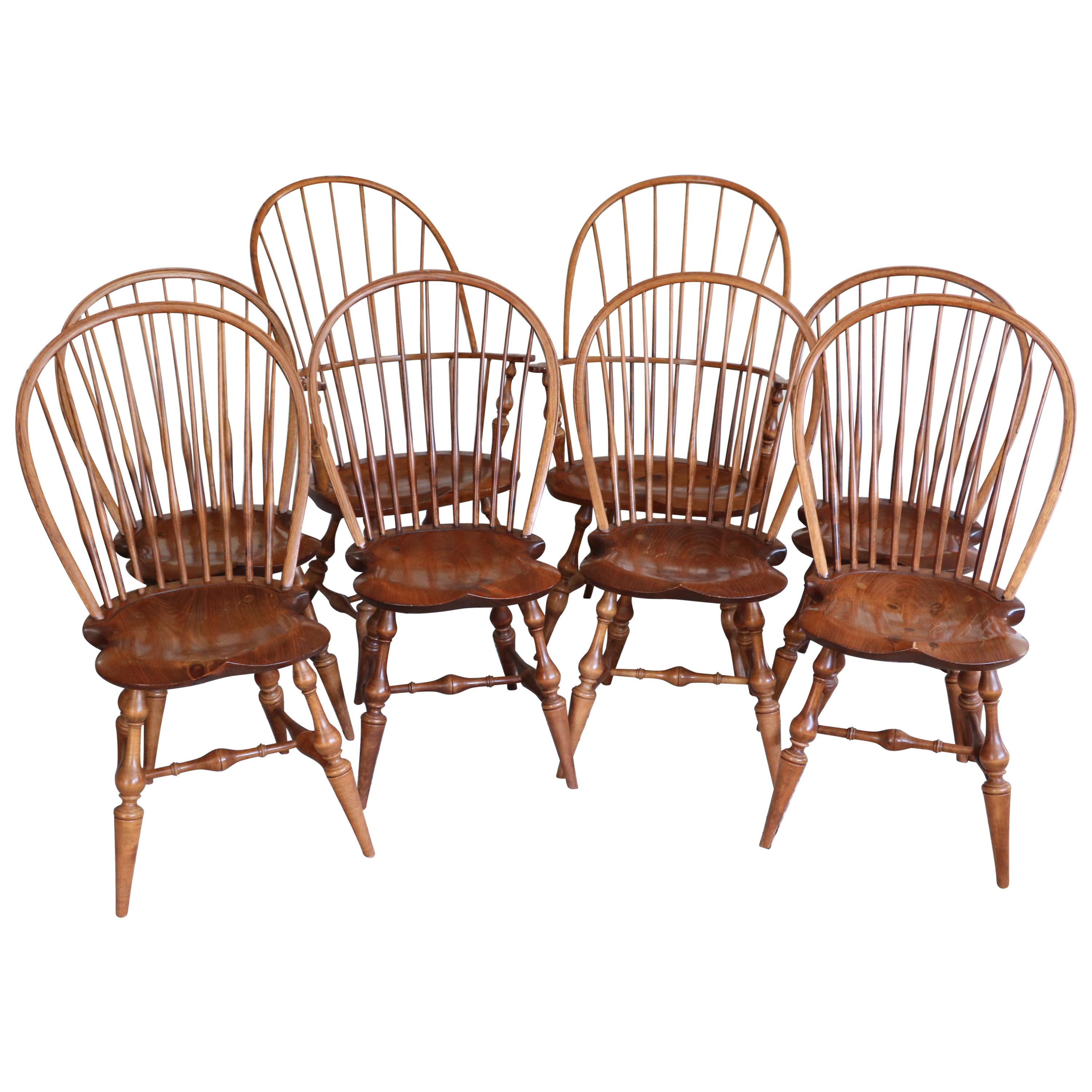 Set of Eight D.R. Dimes Dining Windsor Chairs, Handcrafted and Stamped