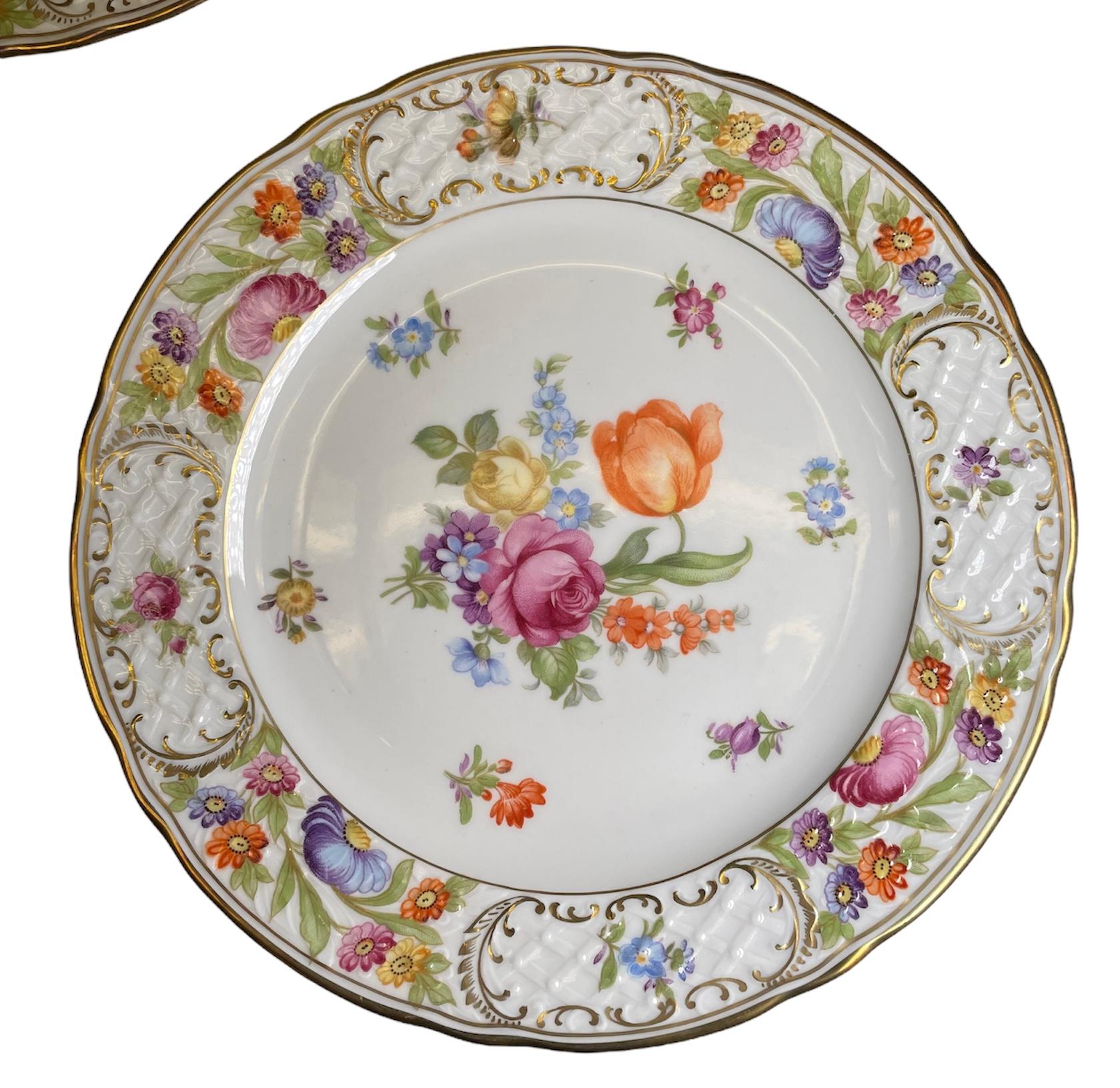 Porcelain Set of Eight Dresden Flowers Empress Schumann Bavaria Salad Plates For Sale