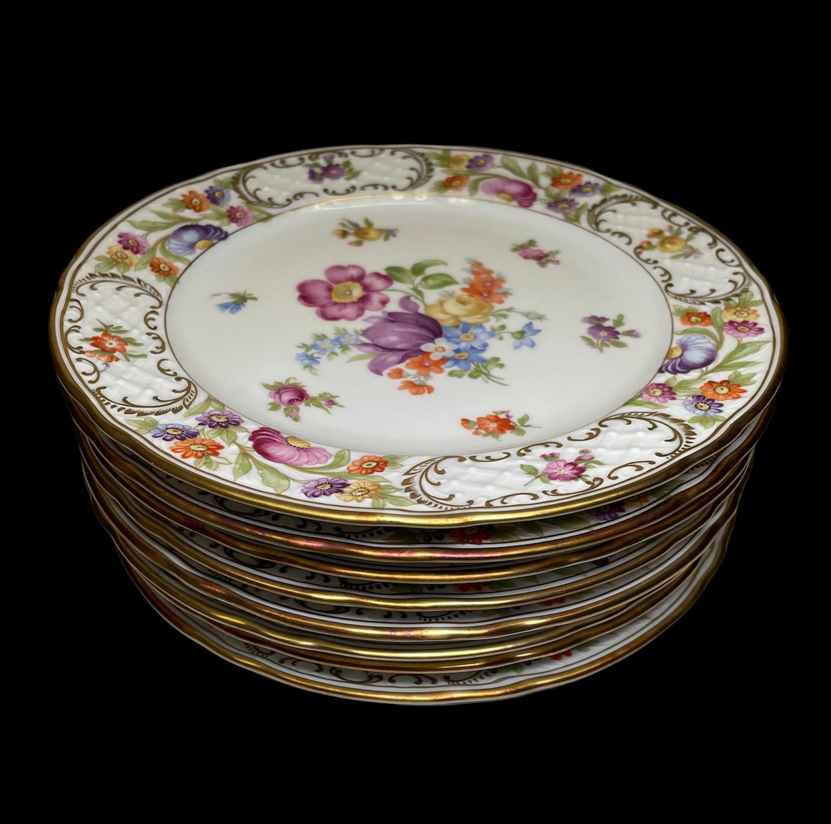 Set of Eight Dresden Flowers Empress Schumann Bavaria Salad Plates For Sale 2