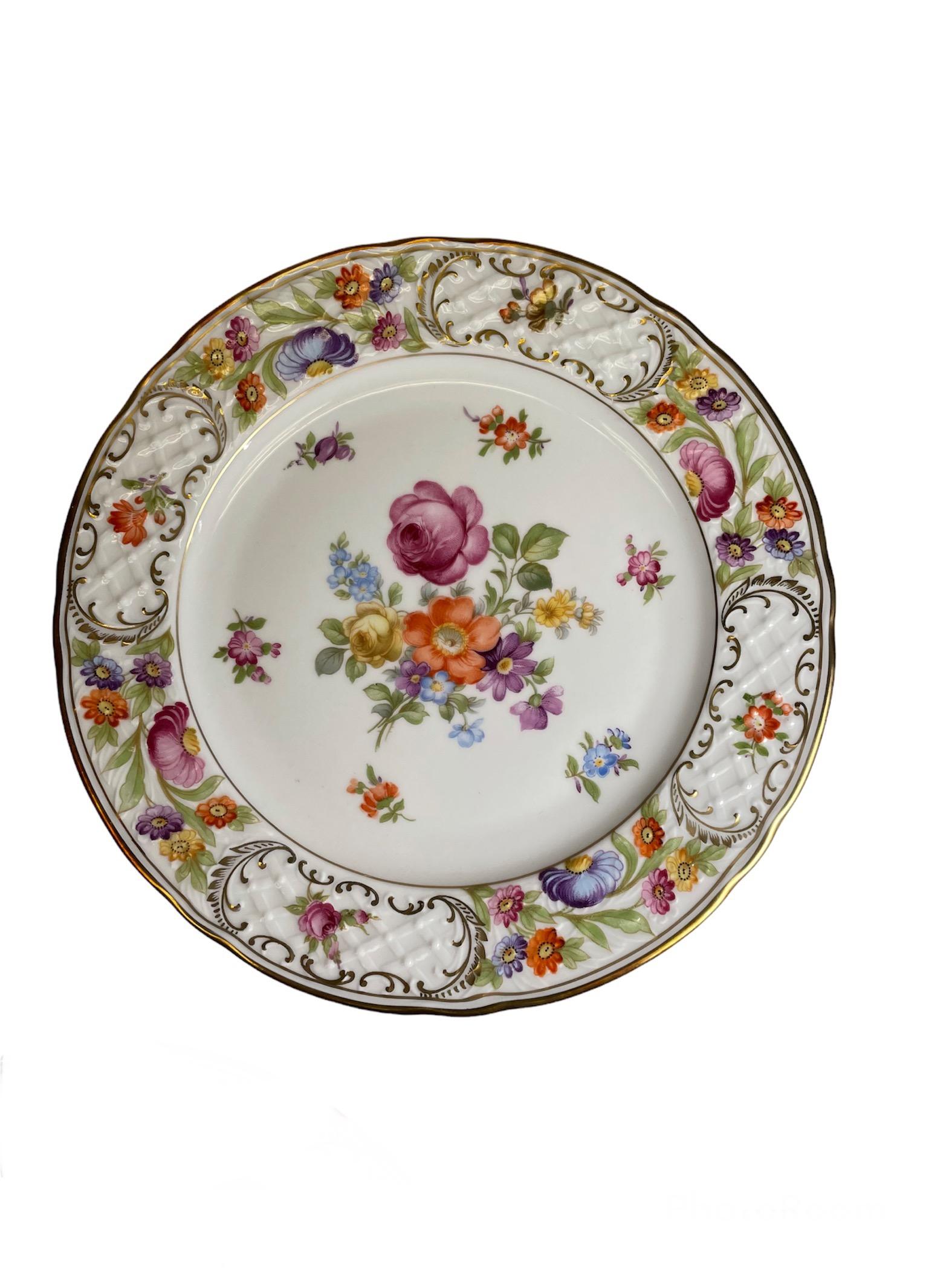 German Set of Eight Dresden Flowers Empress Schumann Bavaria Salad Plates For Sale