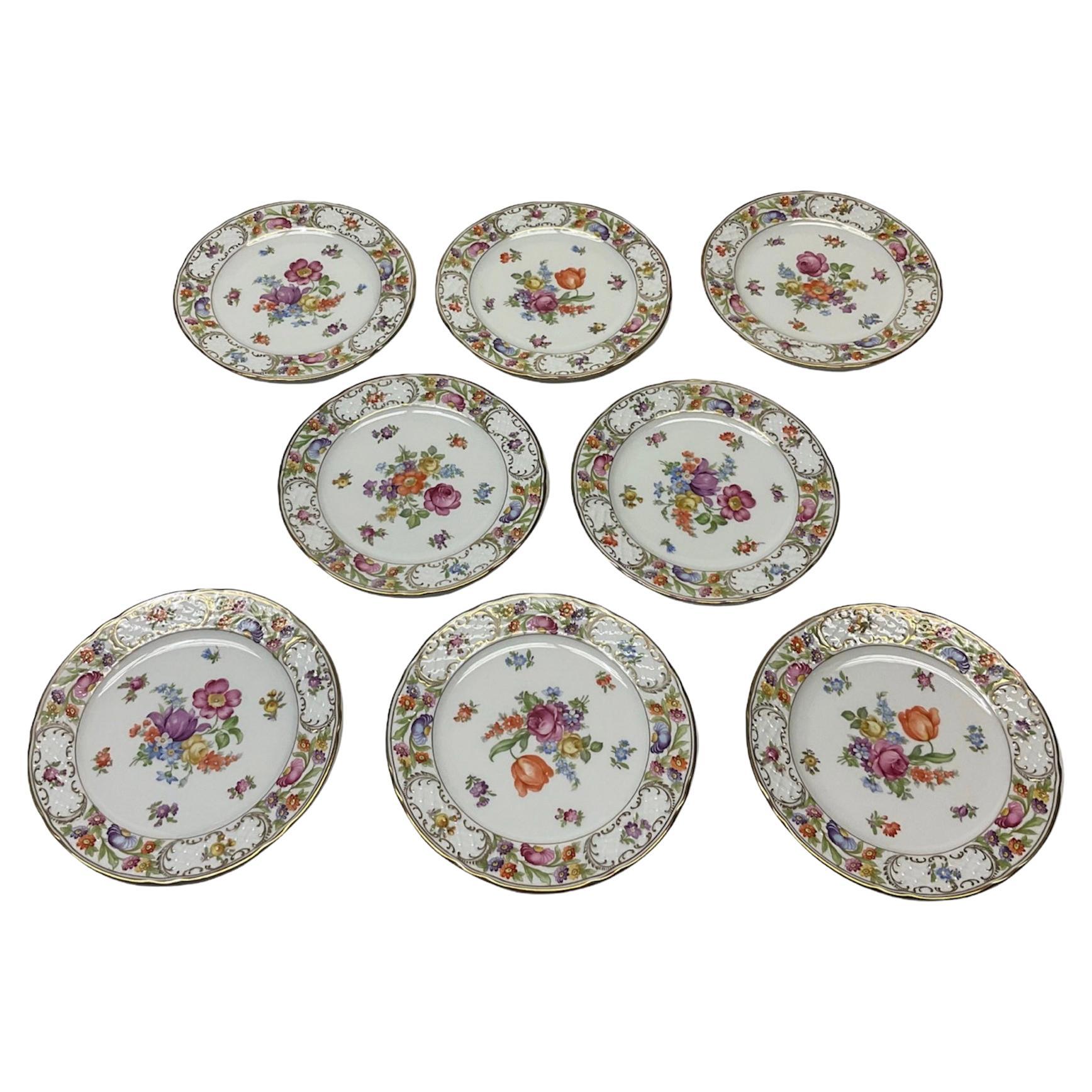 Set of Eight Dresden Flowers Empress Schumann Bavaria Salad Plates For Sale  at 1stDibs