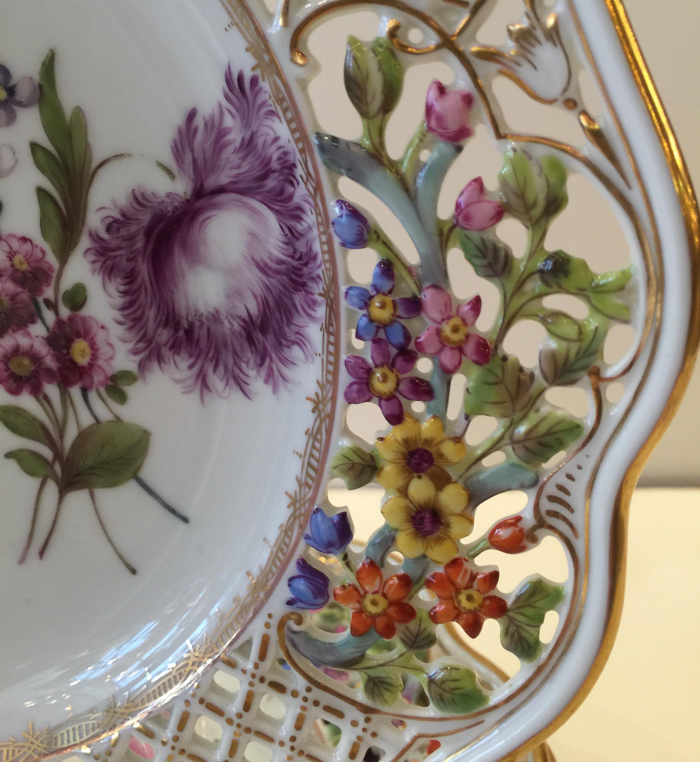 Set of Eight Dresden Limbach German Reticulated Hand Painted Floral Plates 2