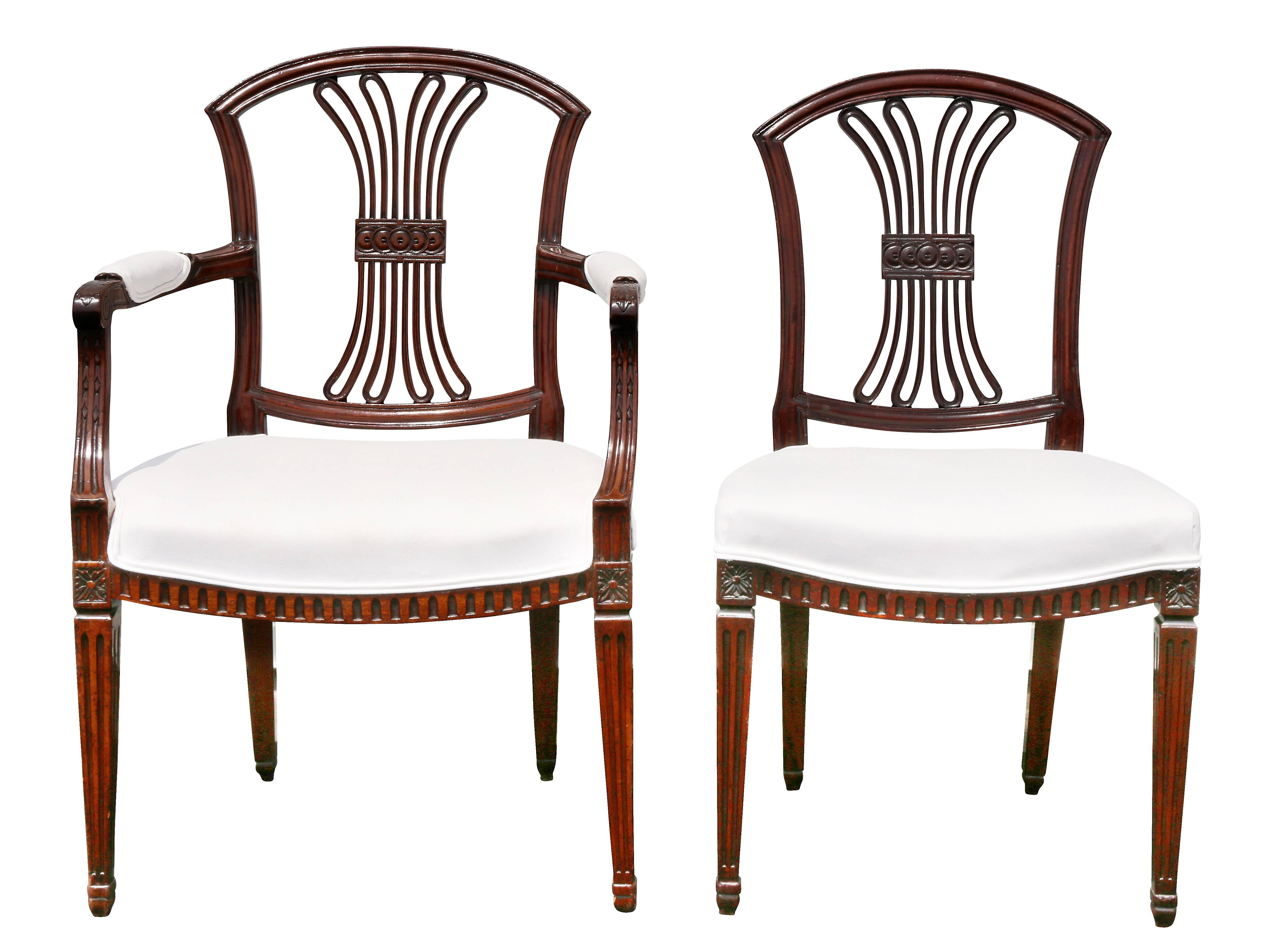 Late 18th Century Set of Eight Dutch Neoclassic Mahogany Dining Chairs