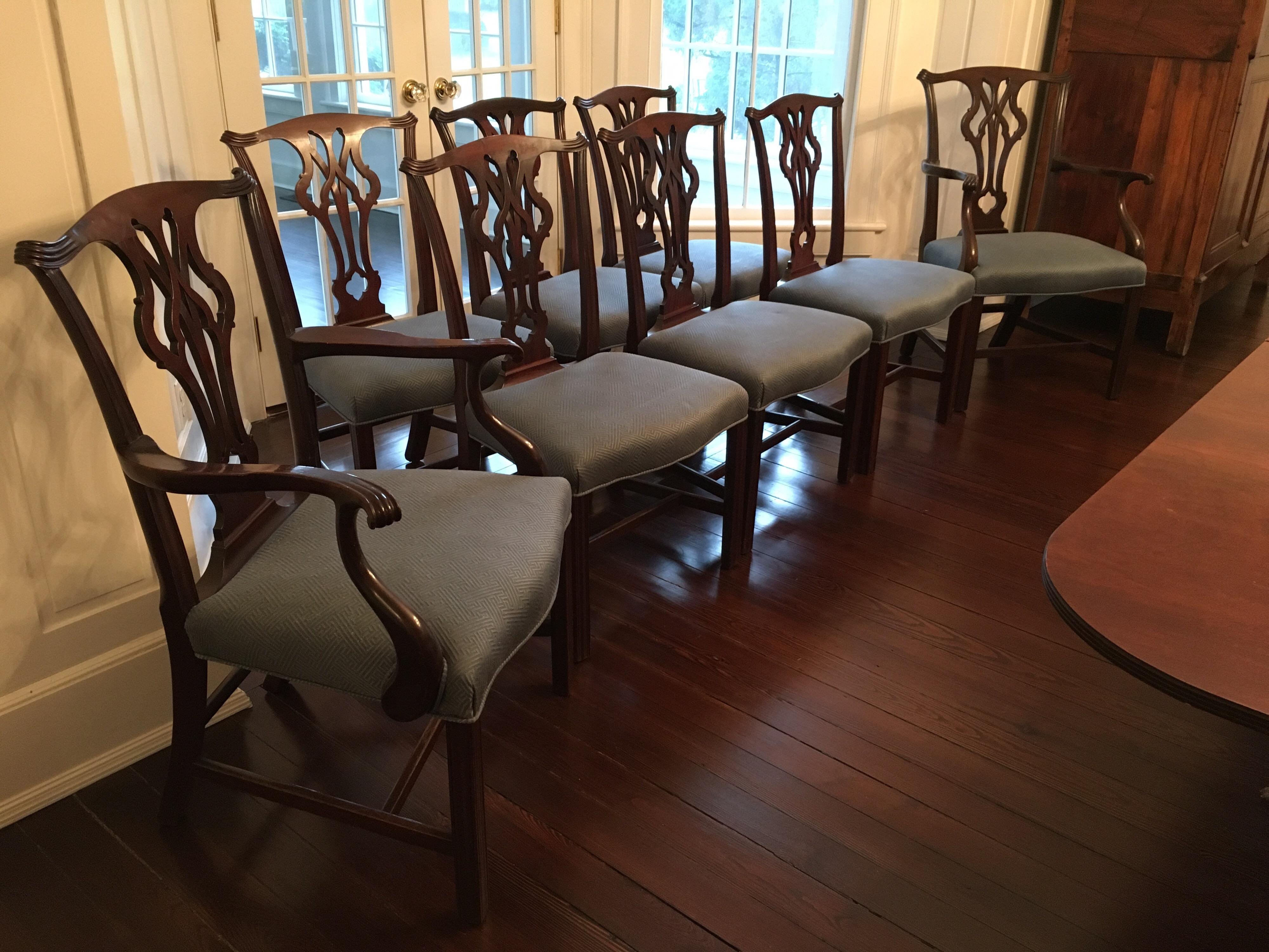 English Set of Eight Early 20th Century Chippendale Style Dining Chairs