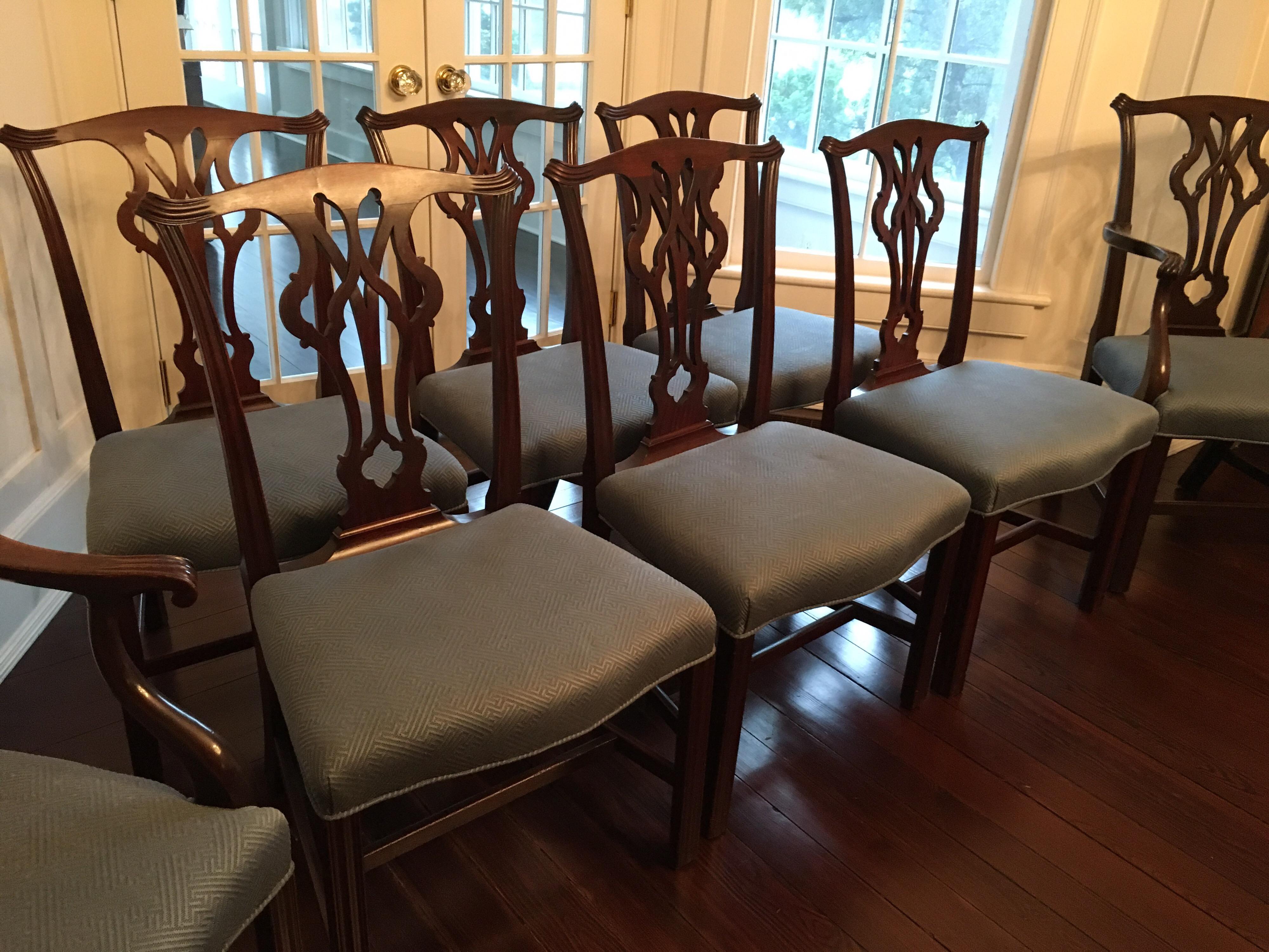 Wood Set of Eight Early 20th Century Chippendale Style Dining Chairs