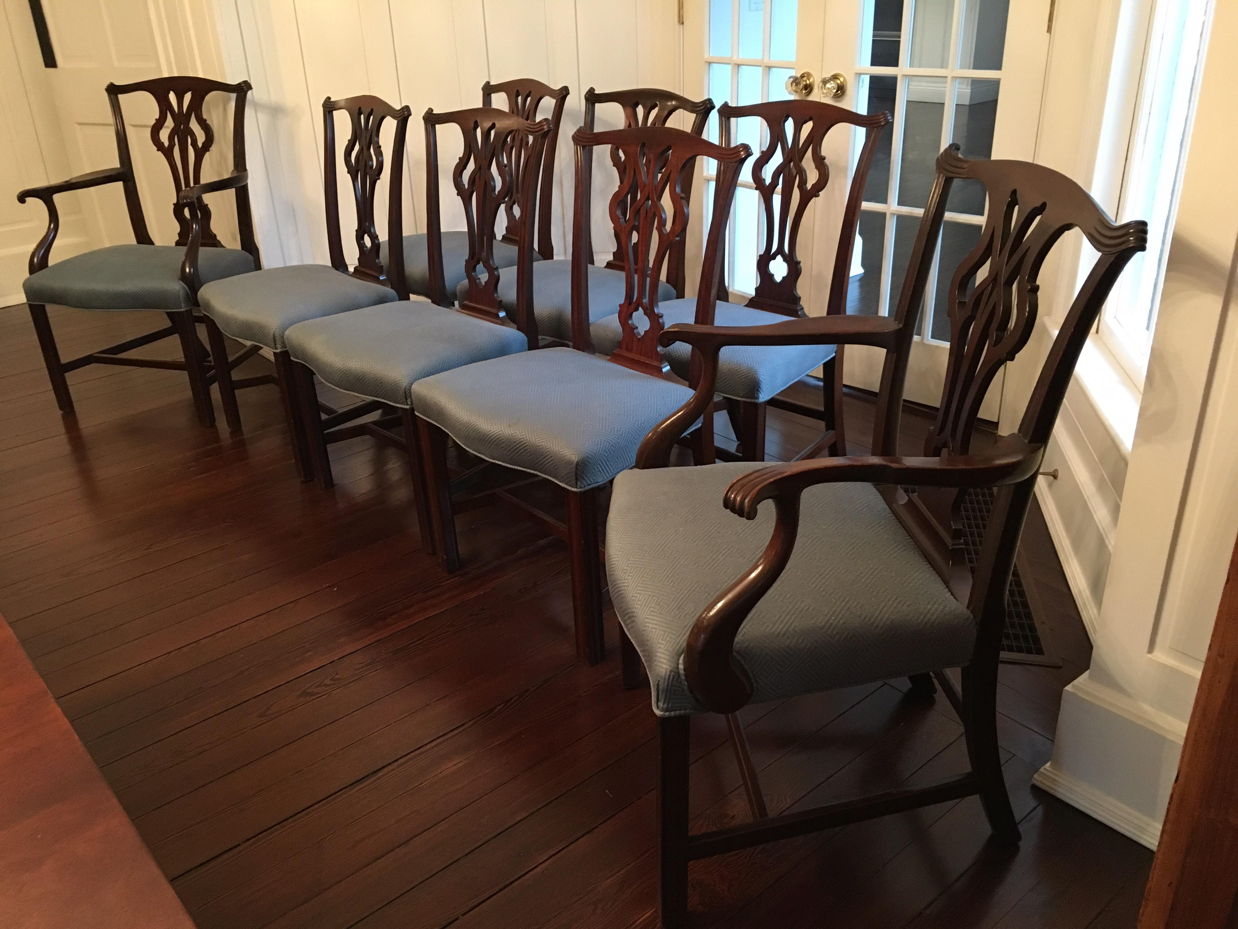 Set of Eight Early 20th Century Chippendale Style Dining Chairs 1