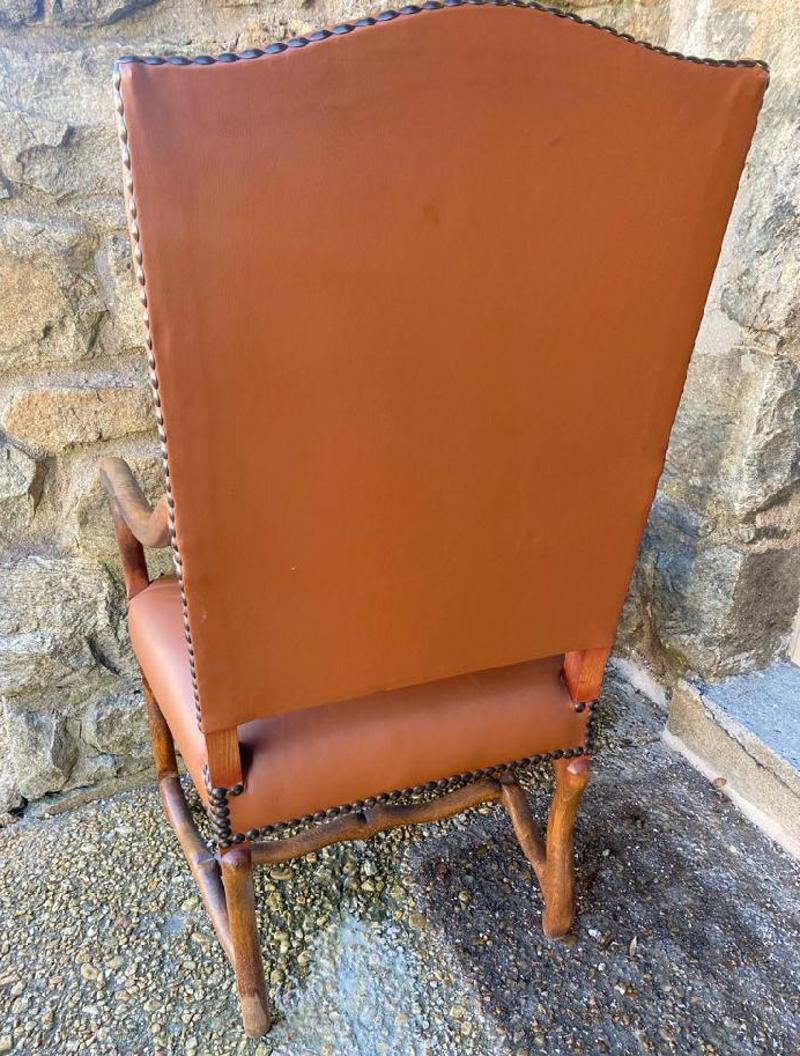 Set of Eight Early 20th Century French Beech Wood & Leather Dining Chairs 2