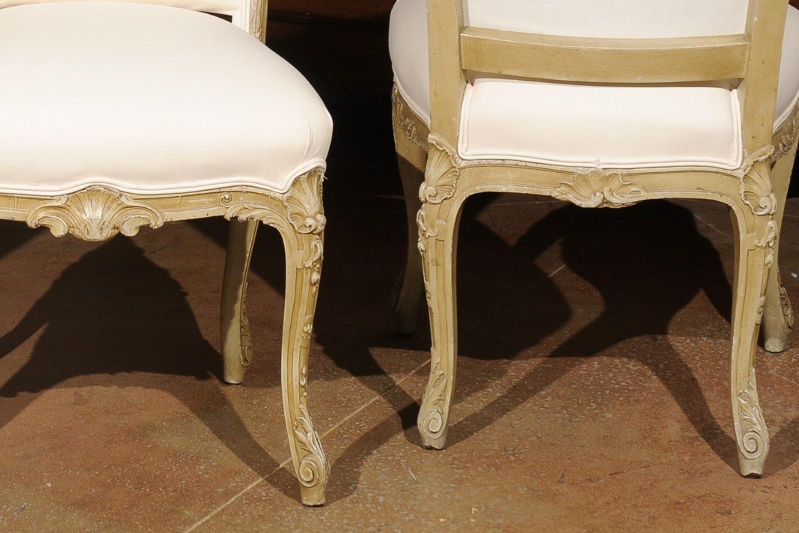Set of Eight Early 20th Century Painted and Carved Dining Chairs from Marseille 4
