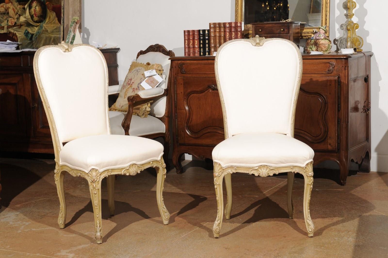Set of Eight Early 20th Century Painted and Carved Dining Chairs from Marseille 5