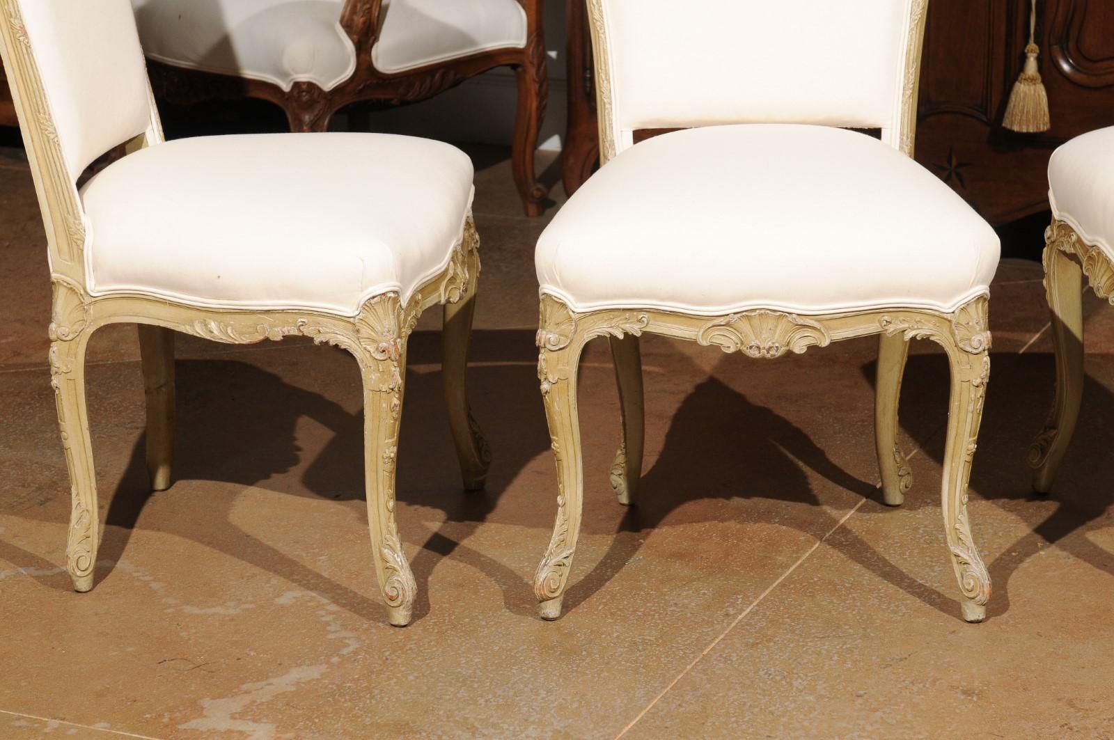 French Set of Eight Early 20th Century Painted and Carved Dining Chairs from Marseille