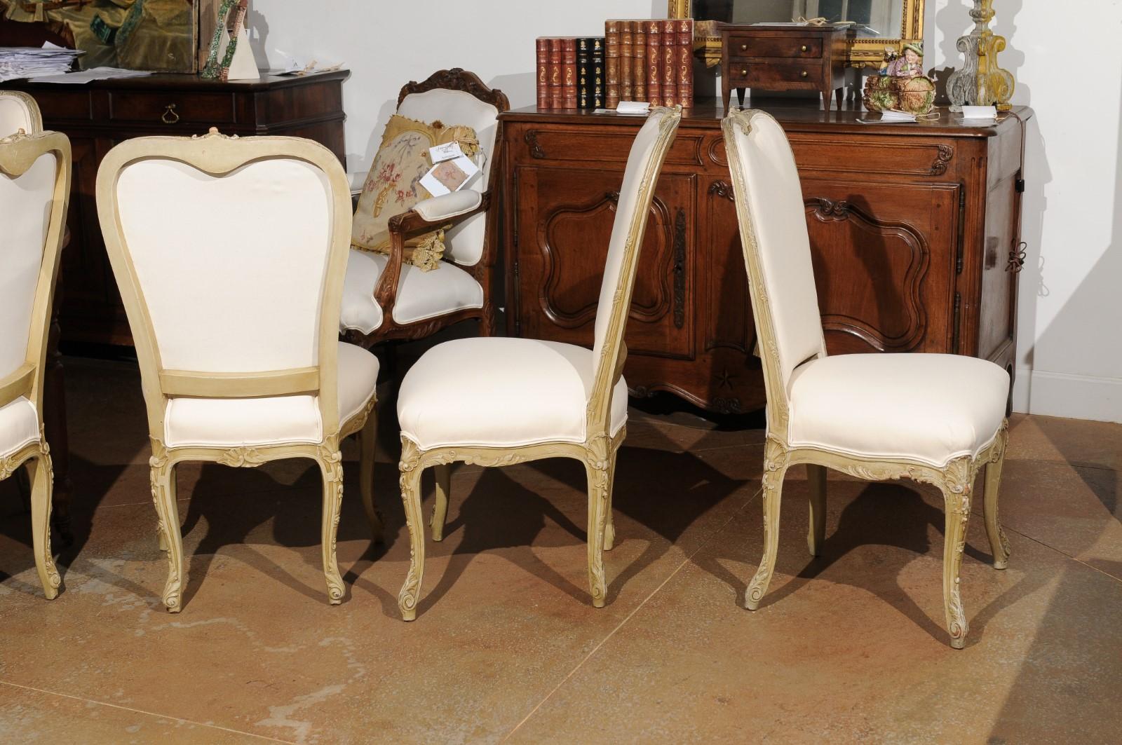 Set of Eight Early 20th Century Painted and Carved Dining Chairs from Marseille 1