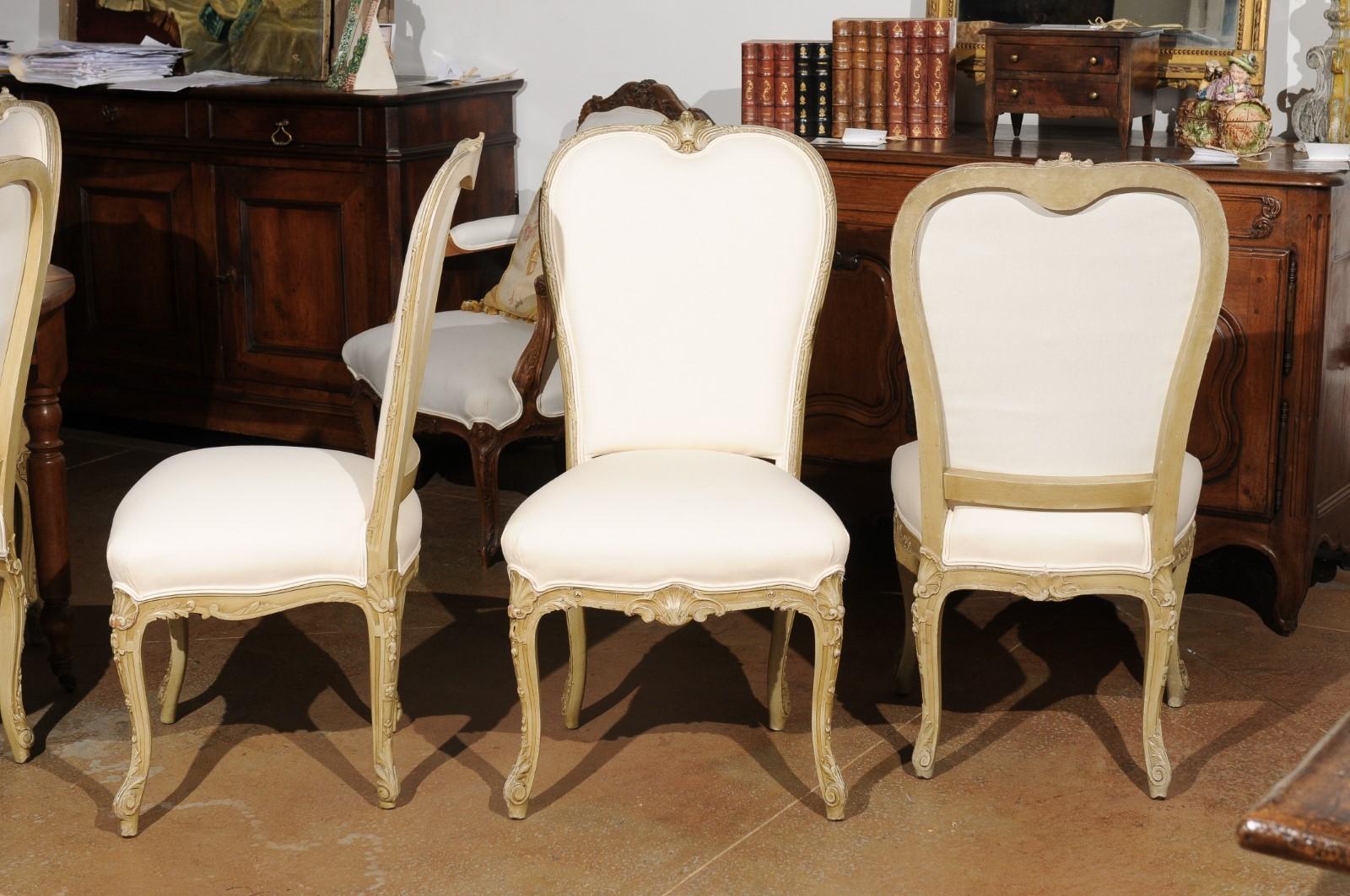Set of Eight Early 20th Century Painted and Carved Dining Chairs from Marseille 2