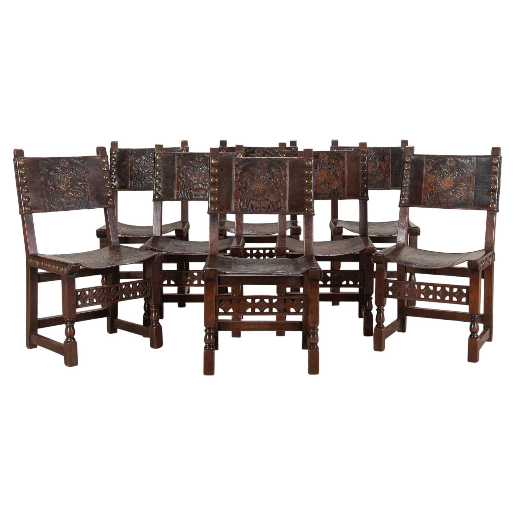 Set of Eight Early 20th Century Spanish Dining Chairs