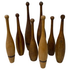 Set of Eight Early 20th Century Wooden Juggling Pins or Tossing Gym Clubs