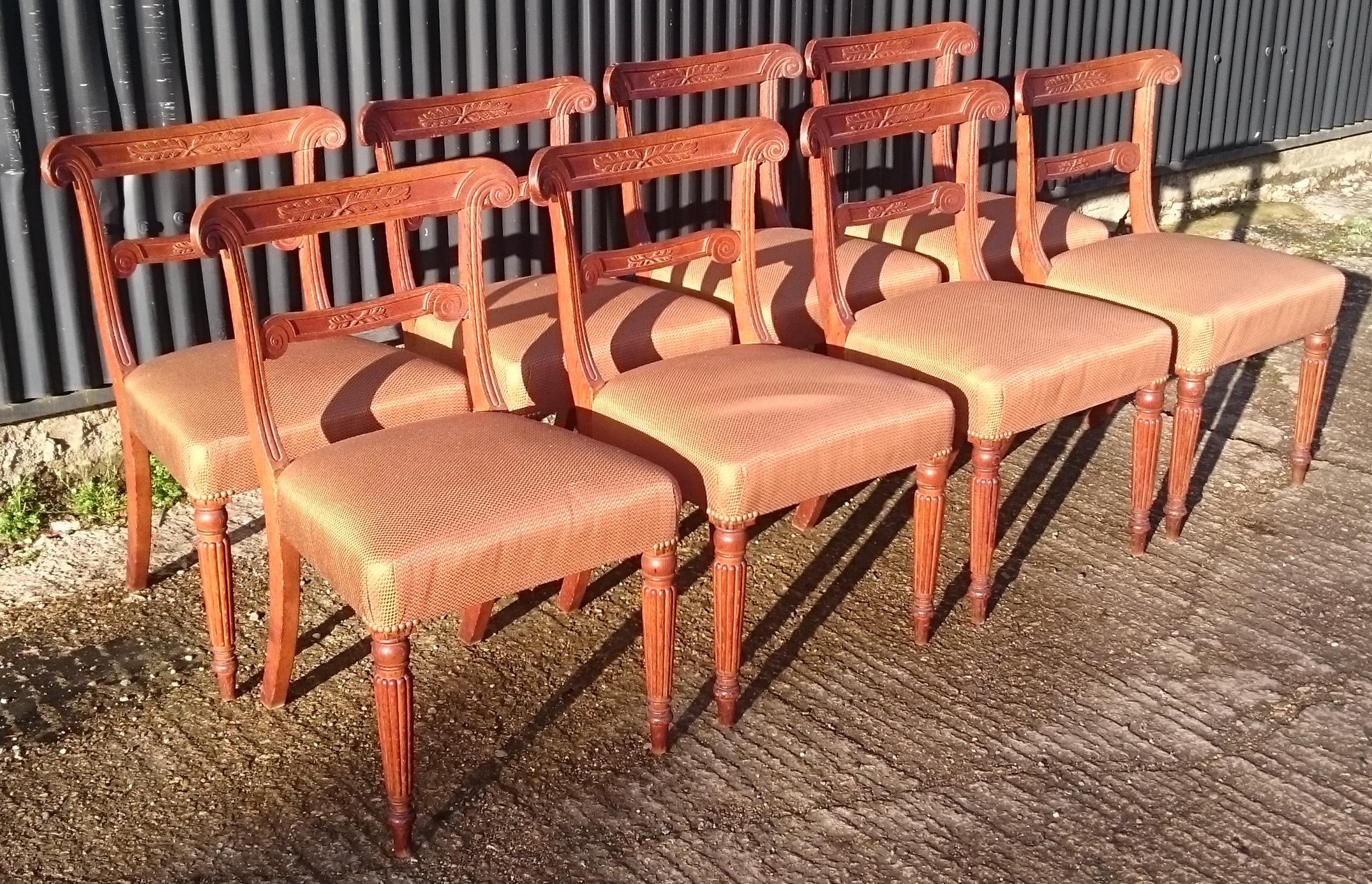 British Set of Eight Early Nineteenth Century Regency Oak Dining Chairs For Sale