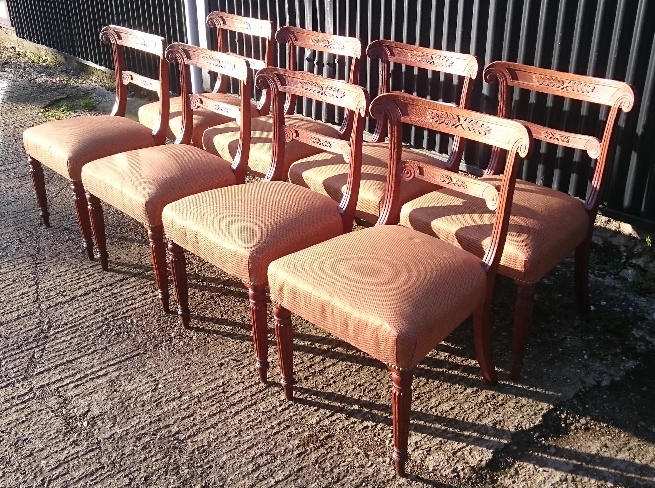 Set of Eight Early Nineteenth Century Regency Oak Dining Chairs For Sale 1
