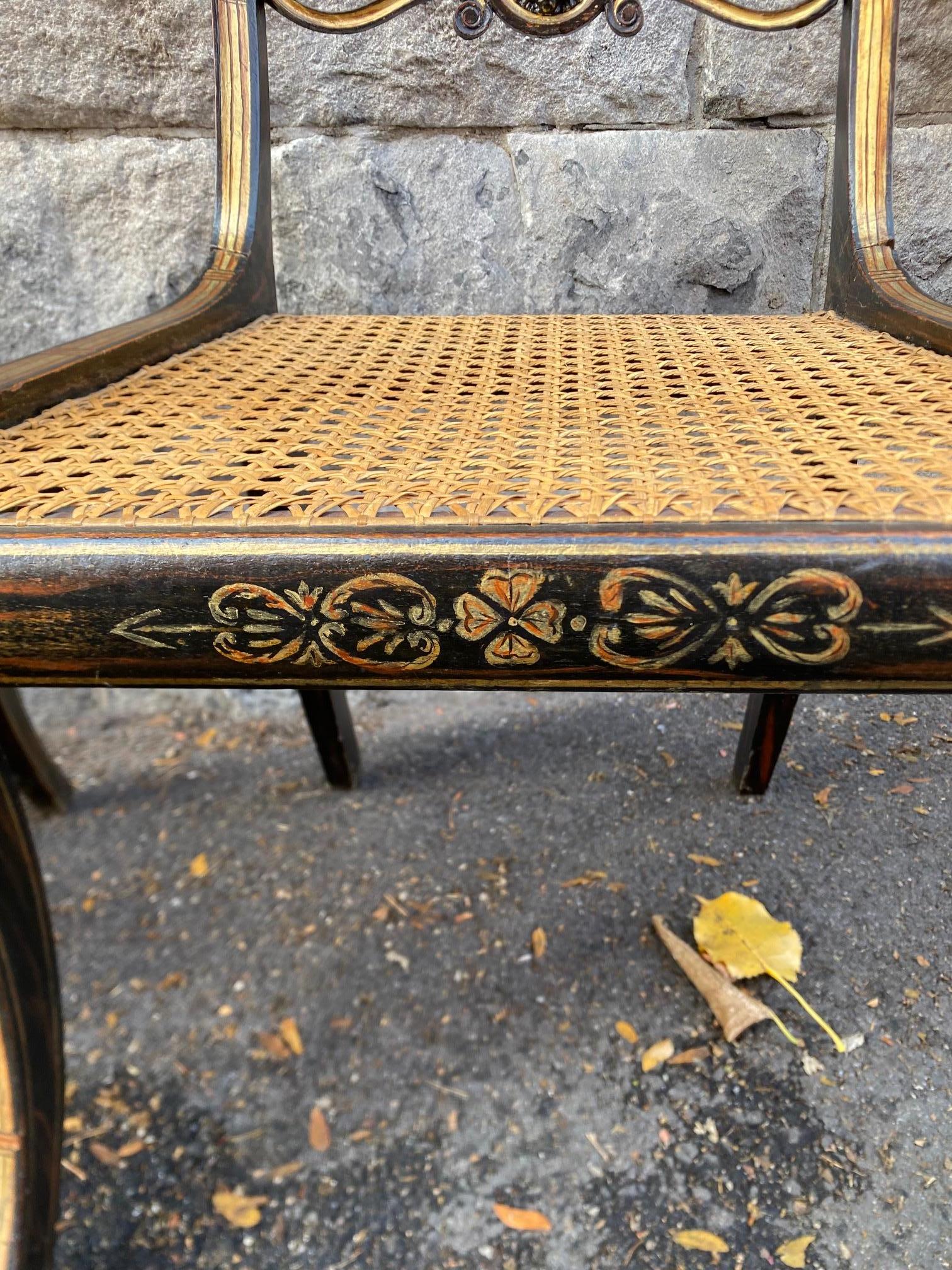 Set Of Eight Ebonised Beechwood and Caned Regency Period Dining Chairs For Sale 4