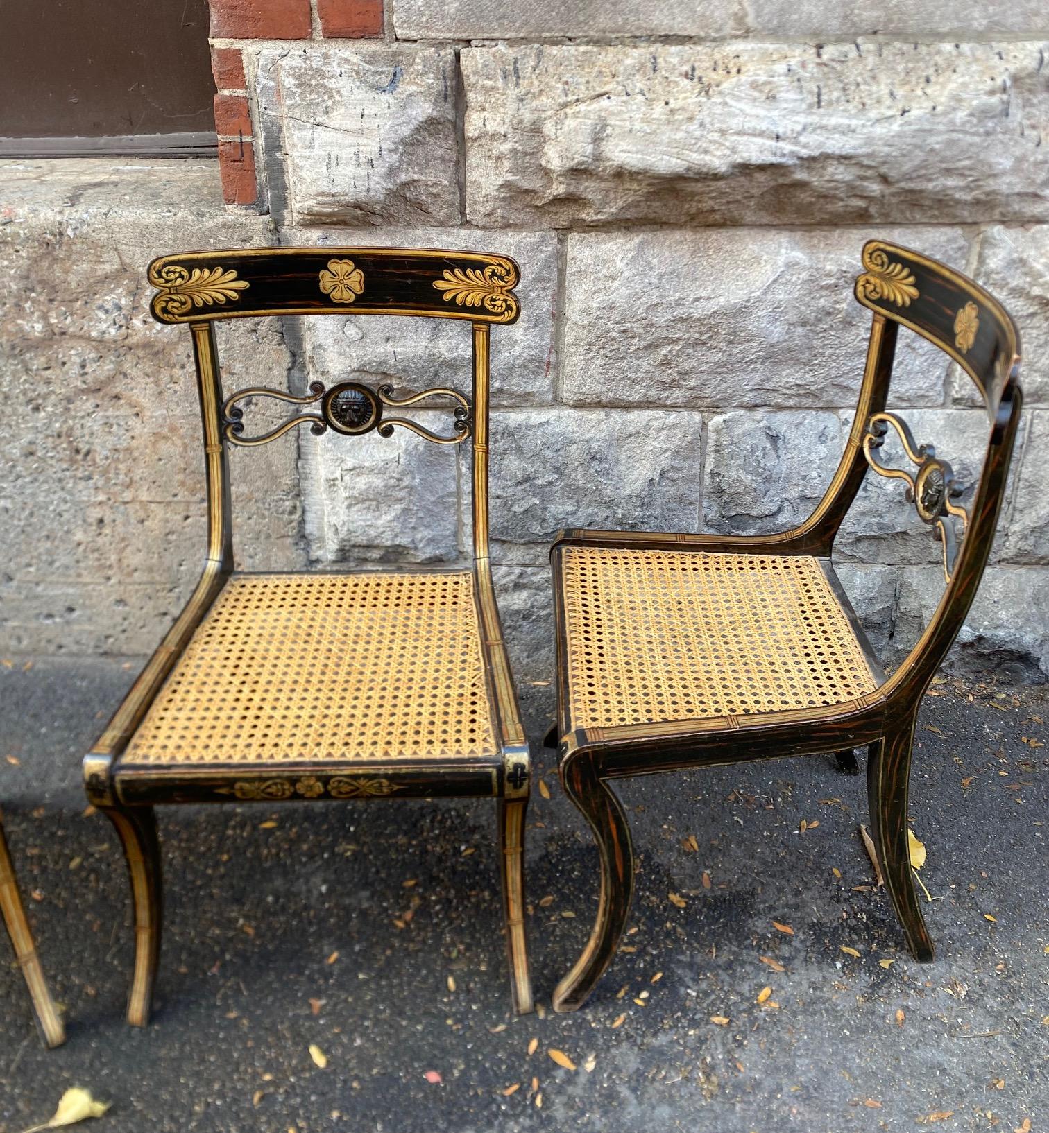 Set Of Eight Ebonised Beechwood and Caned Regency Period Dining Chairs For Sale 1