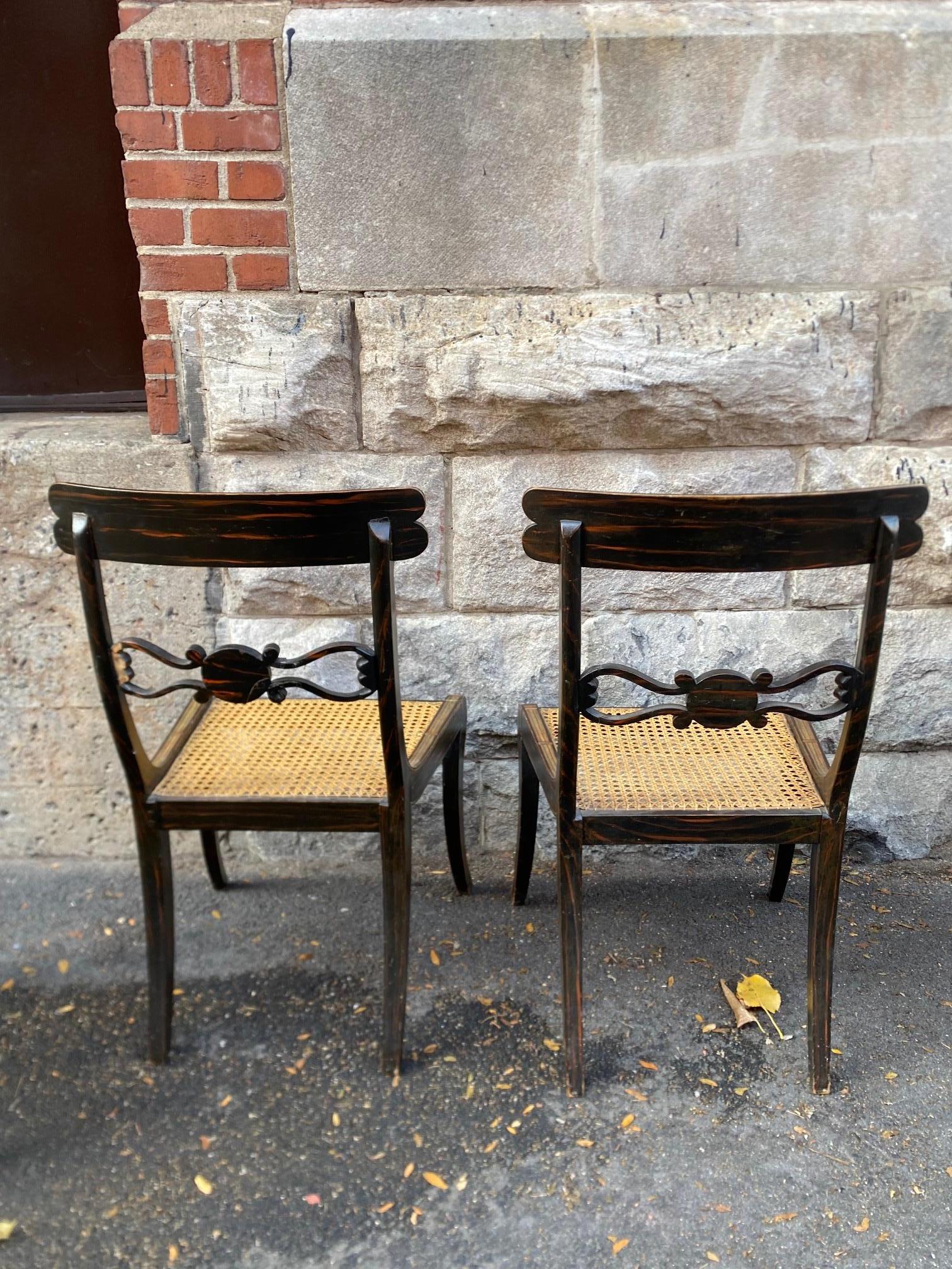 Set Of Eight Ebonised Beechwood and Caned Regency Period Dining Chairs For Sale 2