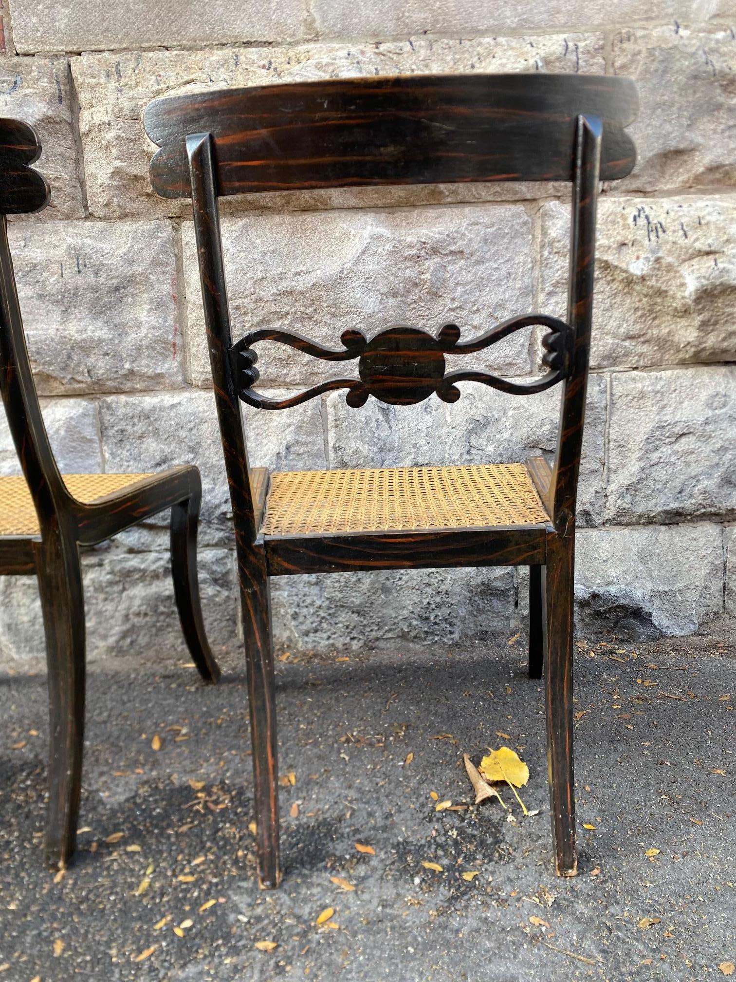 Set Of Eight Ebonised Beechwood and Caned Regency Period Dining Chairs For Sale 3