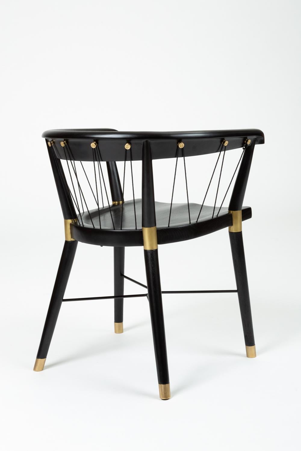 Set of Eight Ebonized Dining Chairs with String Detail 3