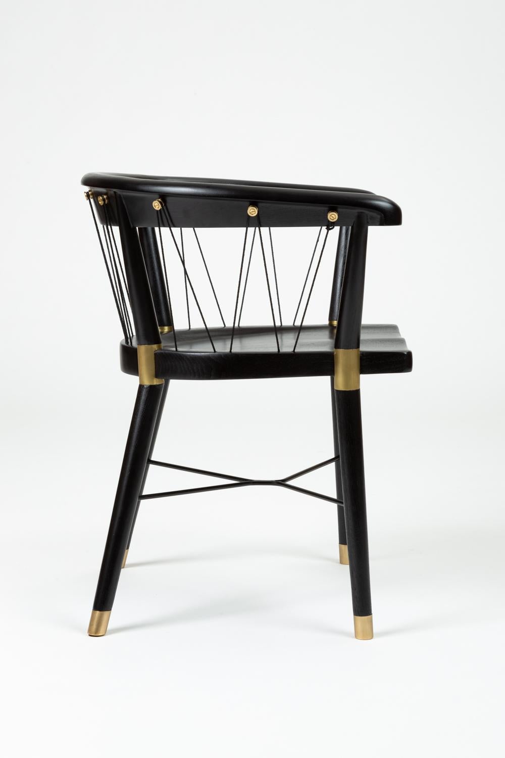 Set of Eight Ebonized Dining Chairs with String Detail 5