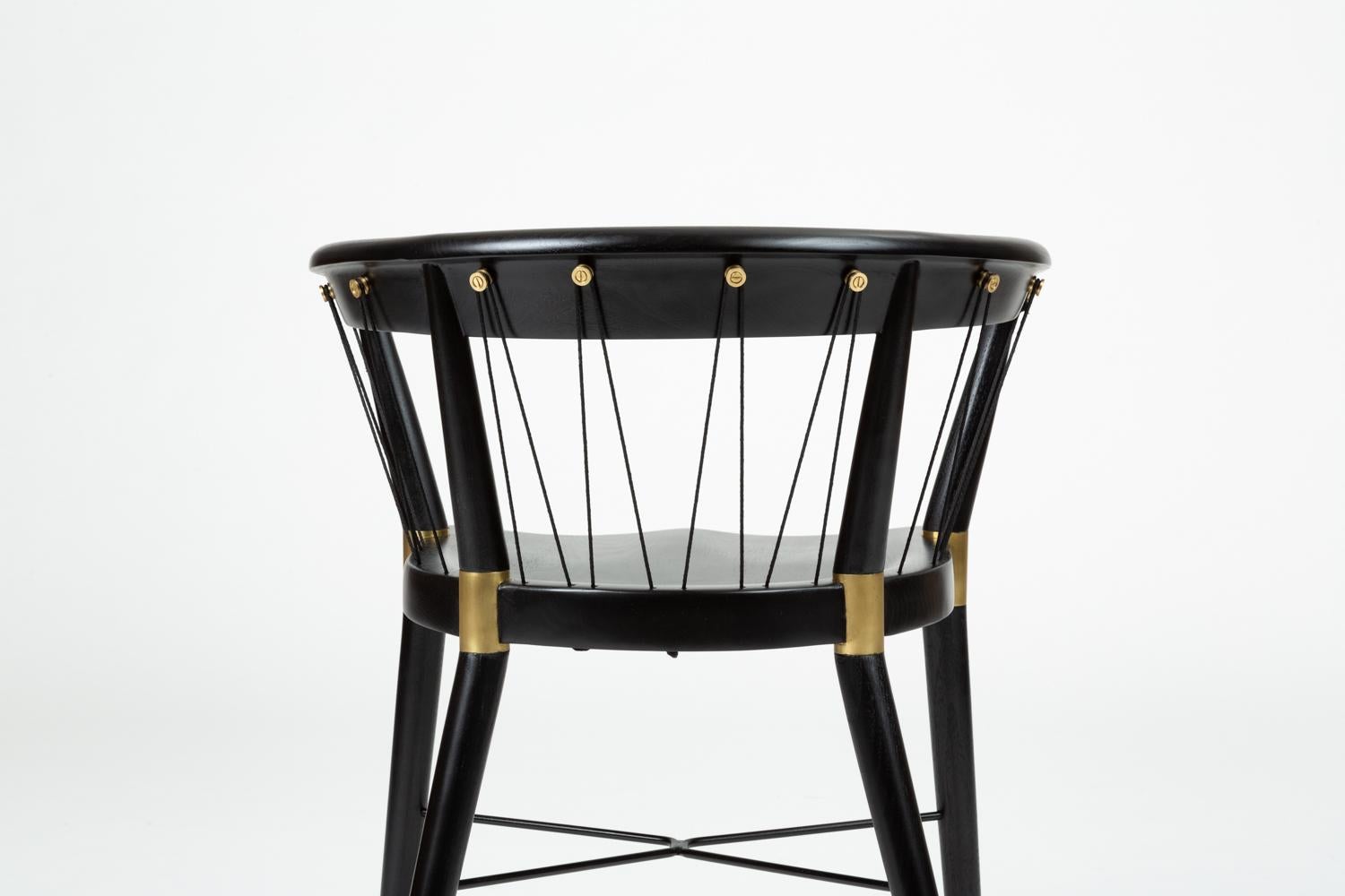Set of Eight Ebonized Dining Chairs with String Detail 8