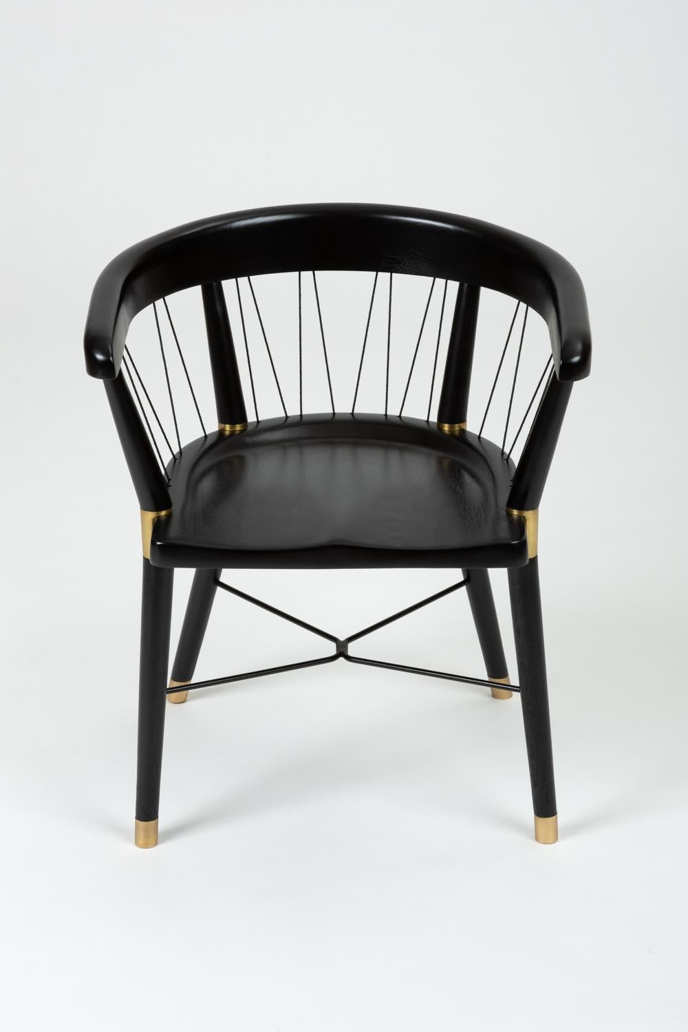 Mid-Century Modern Set of Eight Ebonized Dining Chairs with String Detail