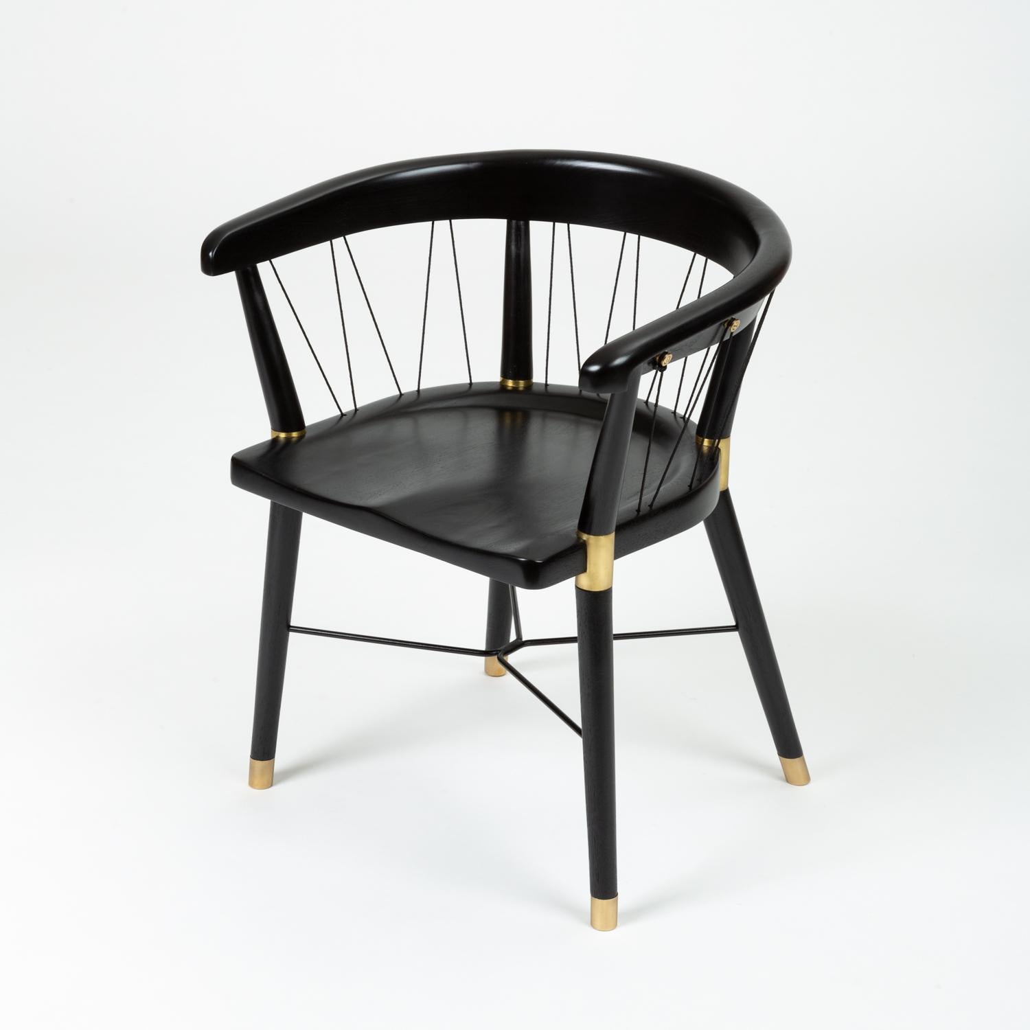 20th Century Set of Eight Ebonized Dining Chairs with String Detail