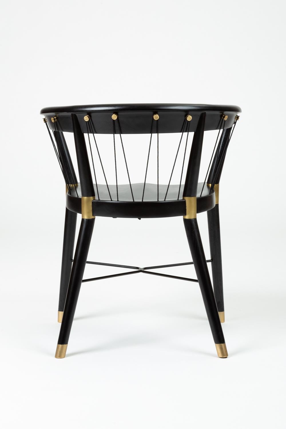Set of Eight Ebonized Dining Chairs with String Detail 1