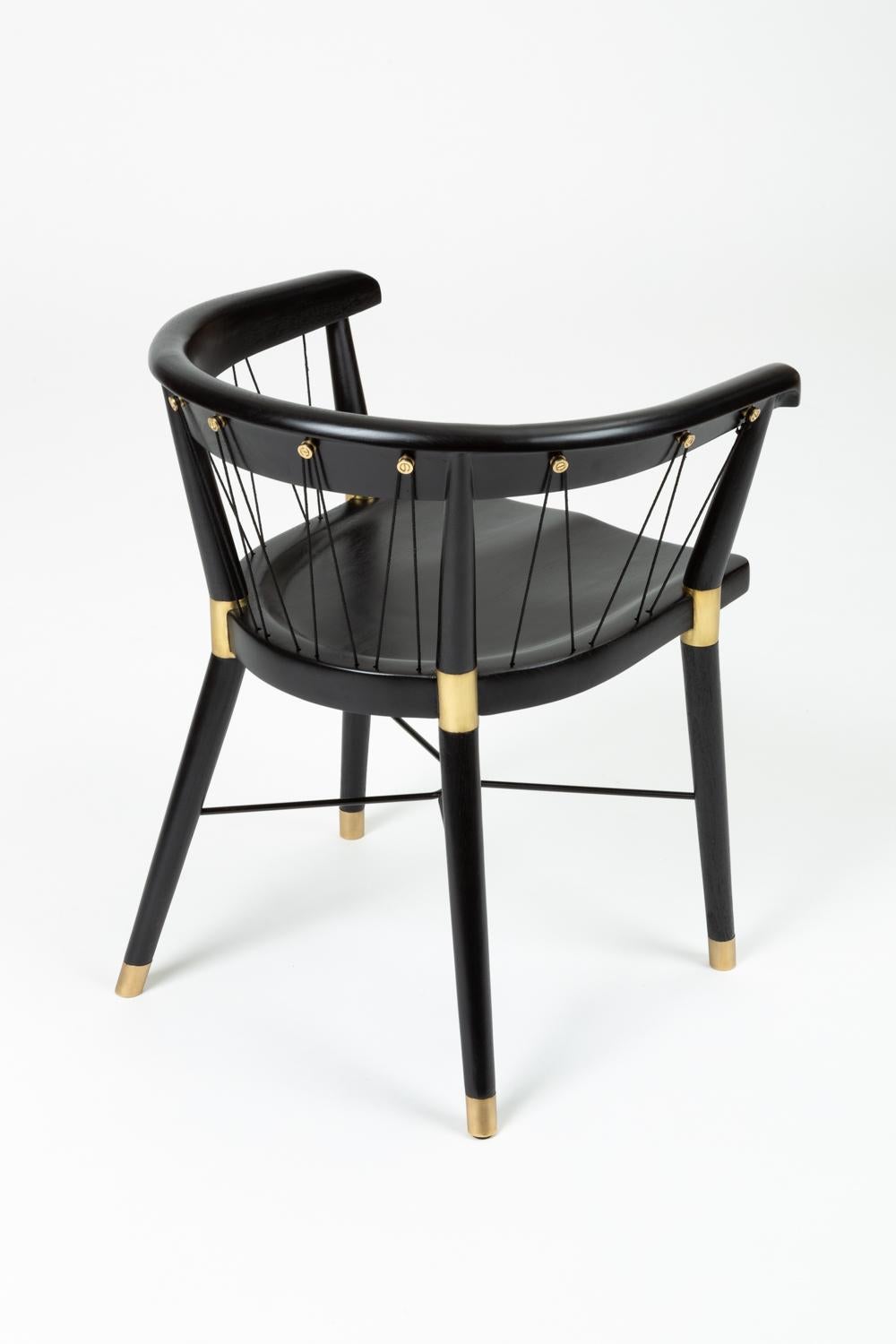 Set of Eight Ebonized Dining Chairs with String Detail 2