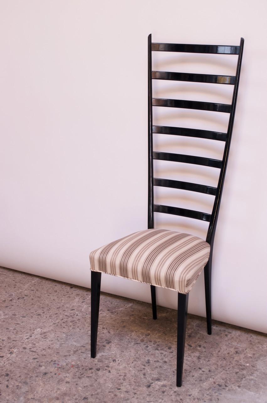 Set of Eight Ebonized Midcentury Italian Modern Tall Ladder Back Dining Chairs 2