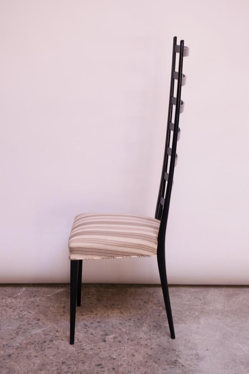 Set of Eight Ebonized Midcentury Italian Modern Tall Ladder Back Dining Chairs 3