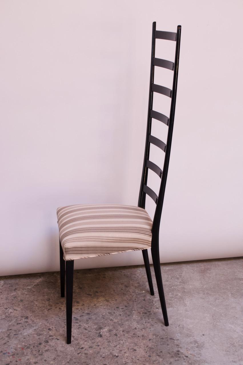 Set of Eight Ebonized Midcentury Italian Modern Tall Ladder Back Dining Chairs 4
