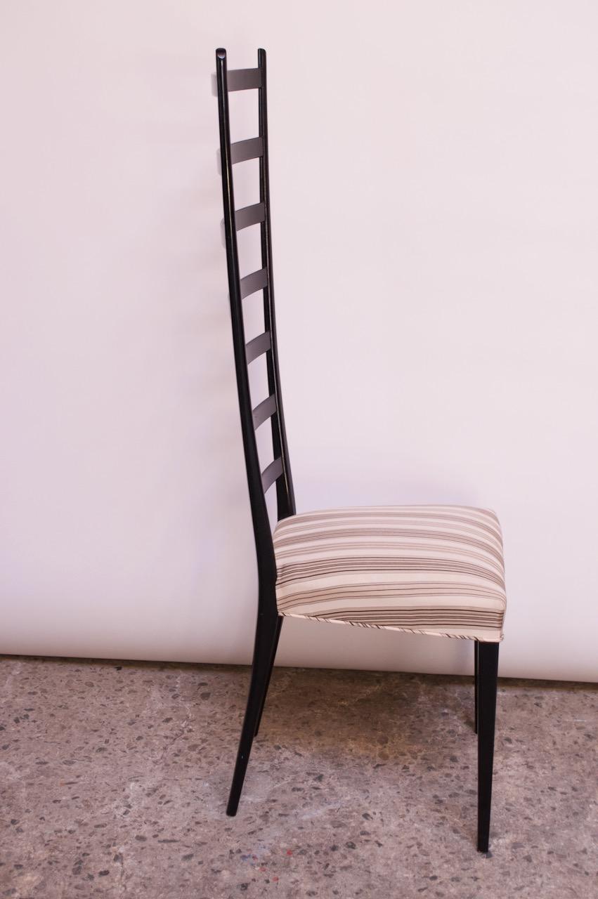 Set of Eight Ebonized Midcentury Italian Modern Tall Ladder Back Dining Chairs 5
