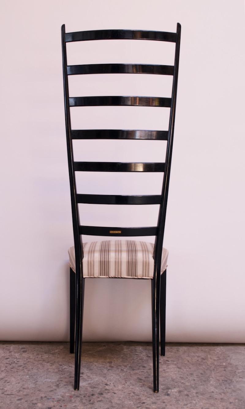 Set of Eight Ebonized Midcentury Italian Modern Tall Ladder Back Dining Chairs 6