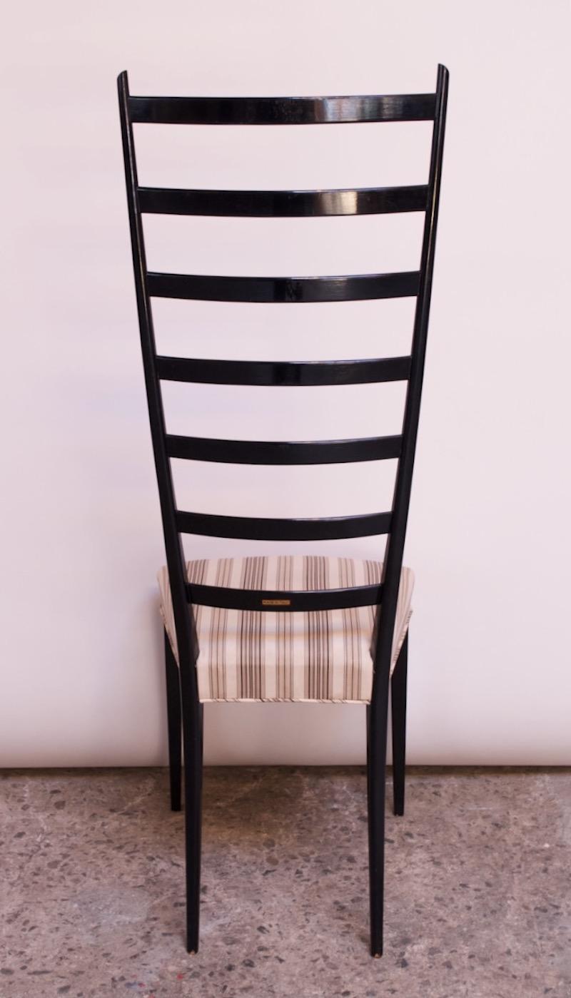 Set of Eight Ebonized Midcentury Italian Modern Tall Ladder Back Dining Chairs 7