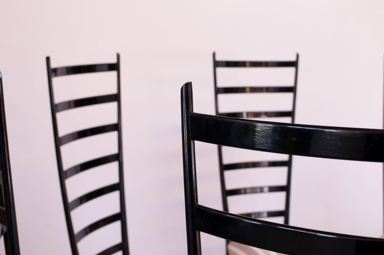 Set of Eight Ebonized Midcentury Italian Modern Tall Ladder Back Dining Chairs 9