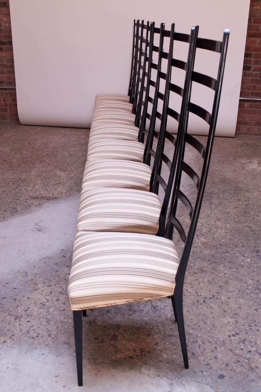 Mid-20th Century Set of Eight Ebonized Midcentury Italian Modern Tall Ladder Back Dining Chairs