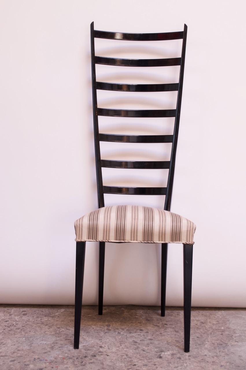 Set of Eight Ebonized Midcentury Italian Modern Tall Ladder Back Dining Chairs 1