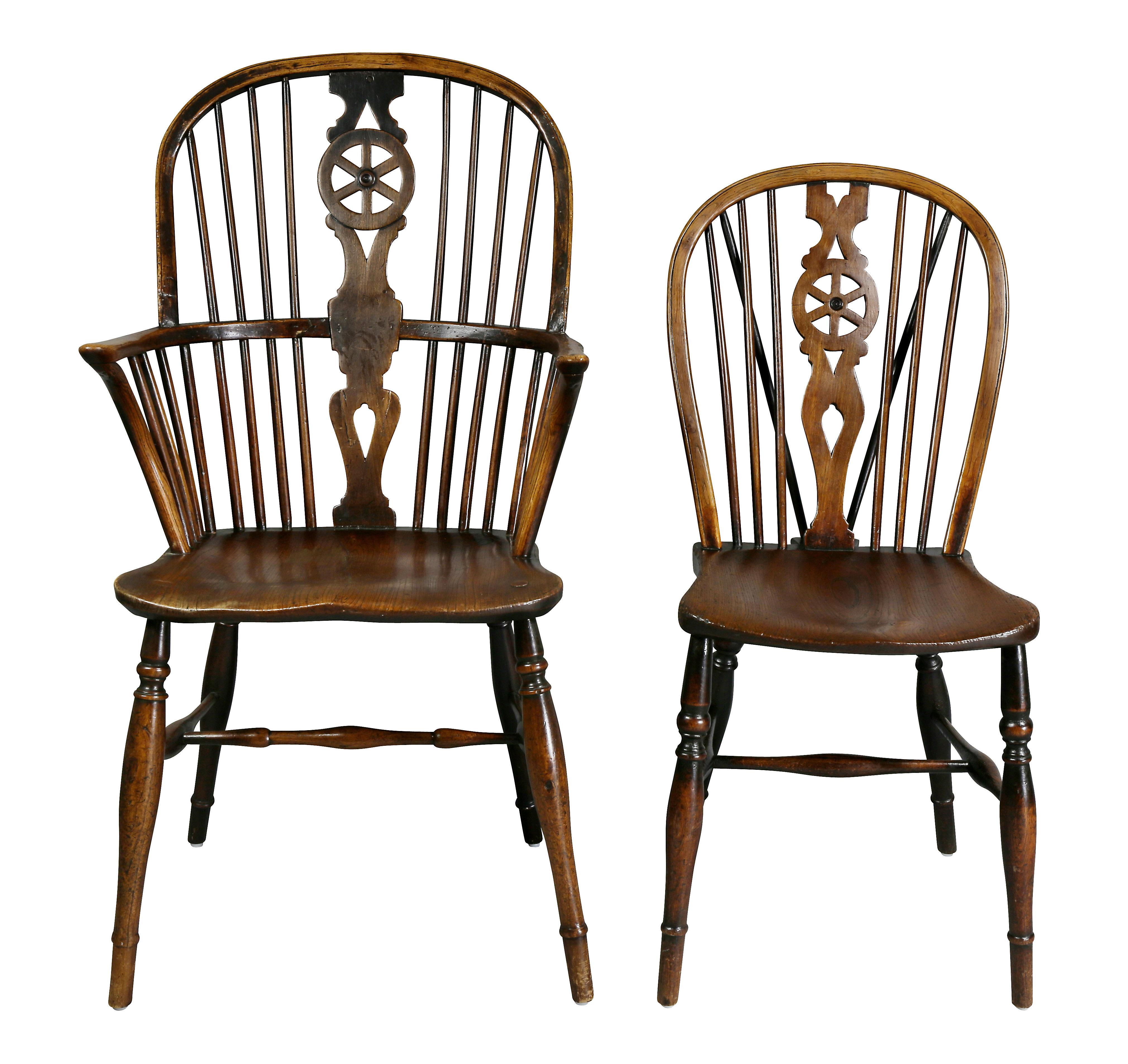 Set of Eight Elm And Oak Windsor Dining Chairs In Good Condition In Essex, MA