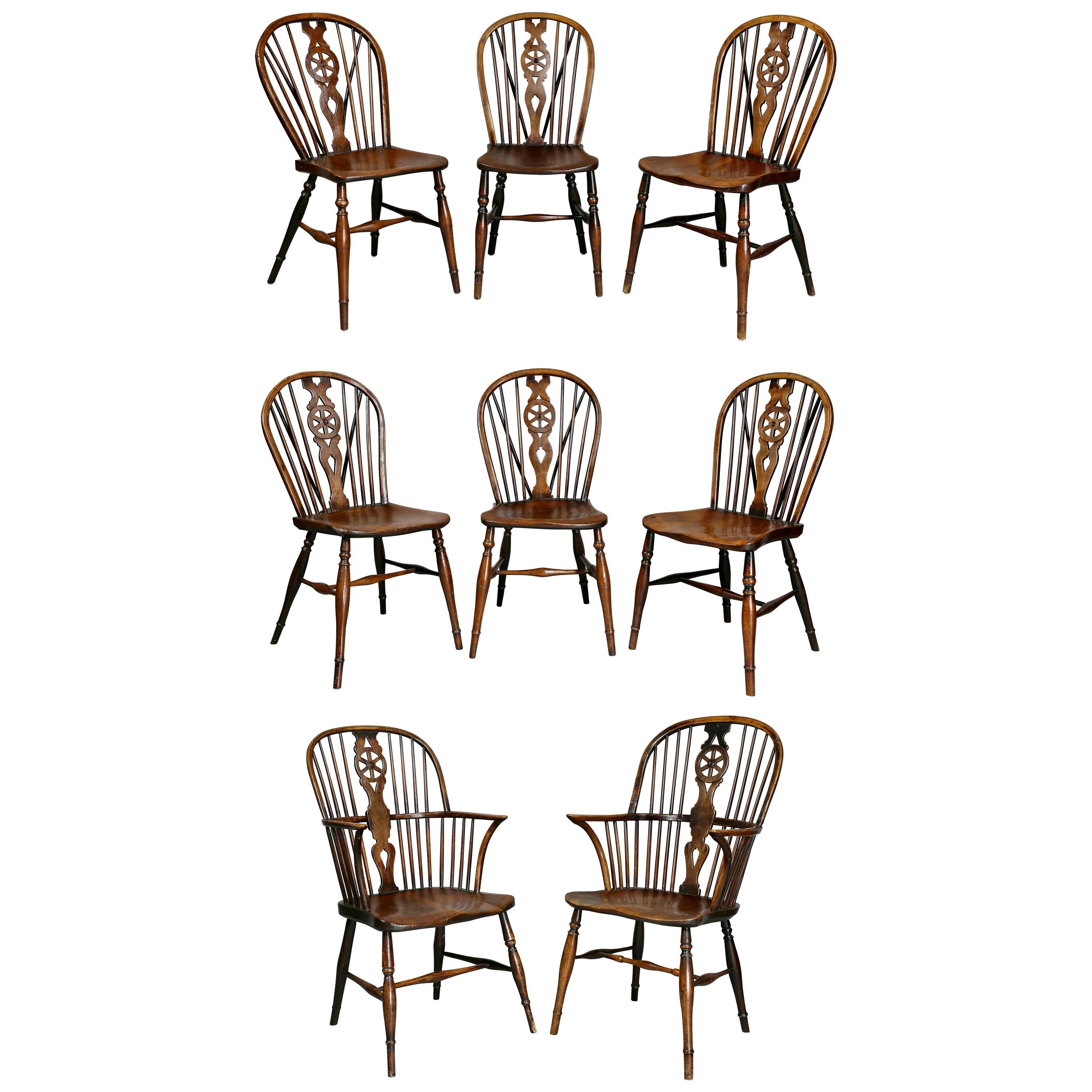 Set of Eight Elm And Oak Windsor Dining Chairs
